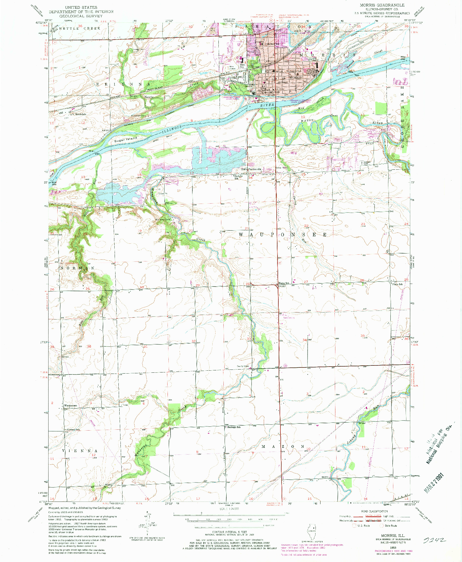 USGS 1:24000-SCALE QUADRANGLE FOR MORRIS, IL 1953