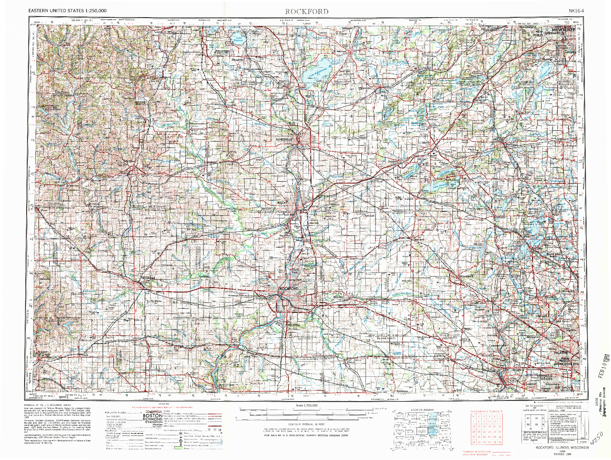 USGS 1:250000-SCALE QUADRANGLE FOR ROCKFORD, IL 1958