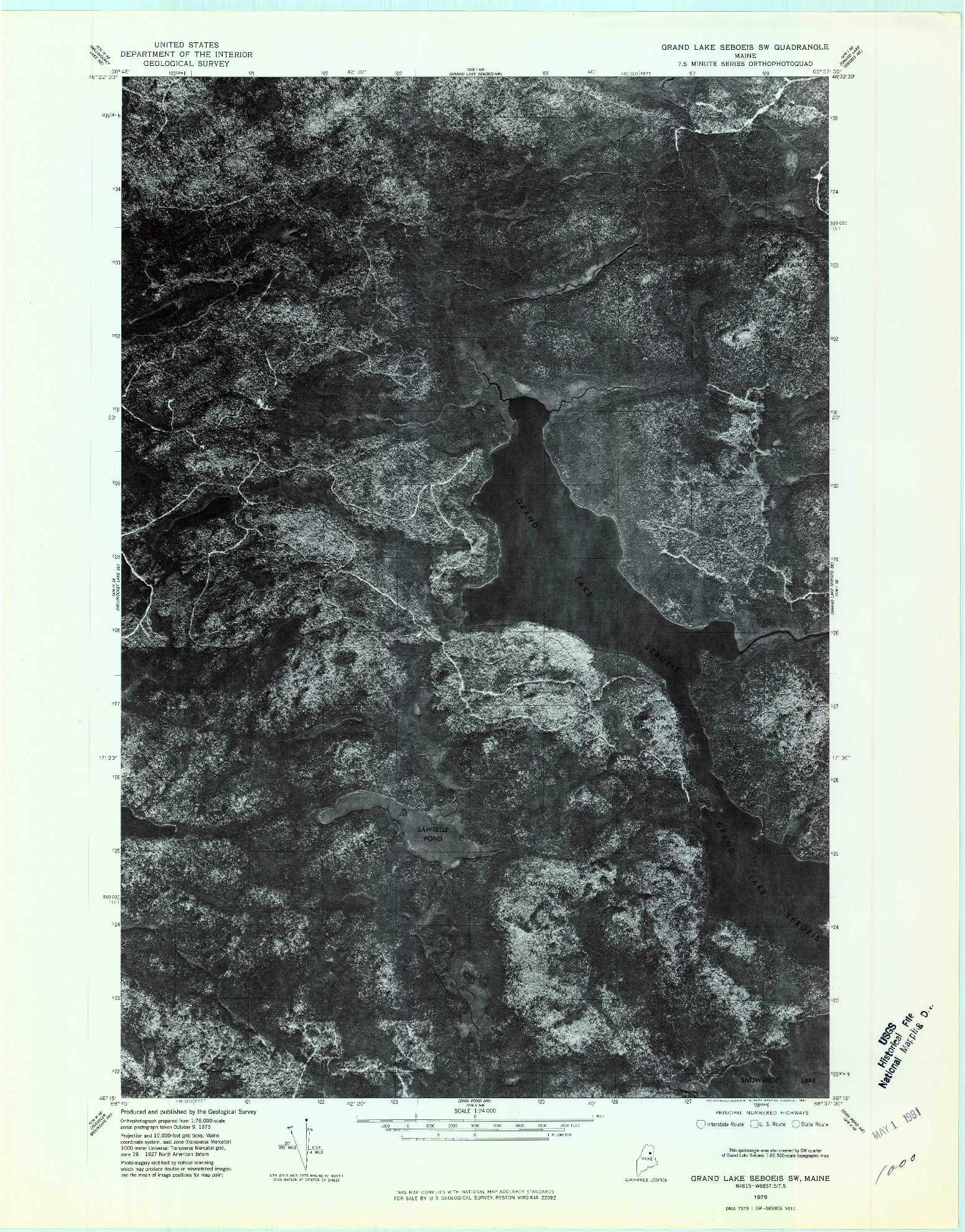 USGS 1:24000-SCALE QUADRANGLE FOR GRAND LAKE SEBOEIS SW, ME 1975