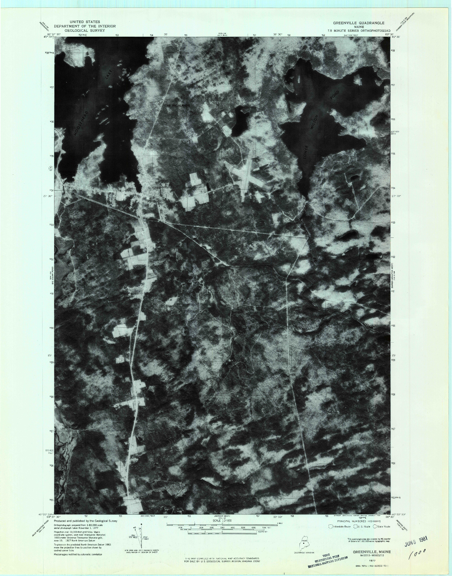 USGS 1:24000-SCALE QUADRANGLE FOR GREENVILLE, ME 1977
