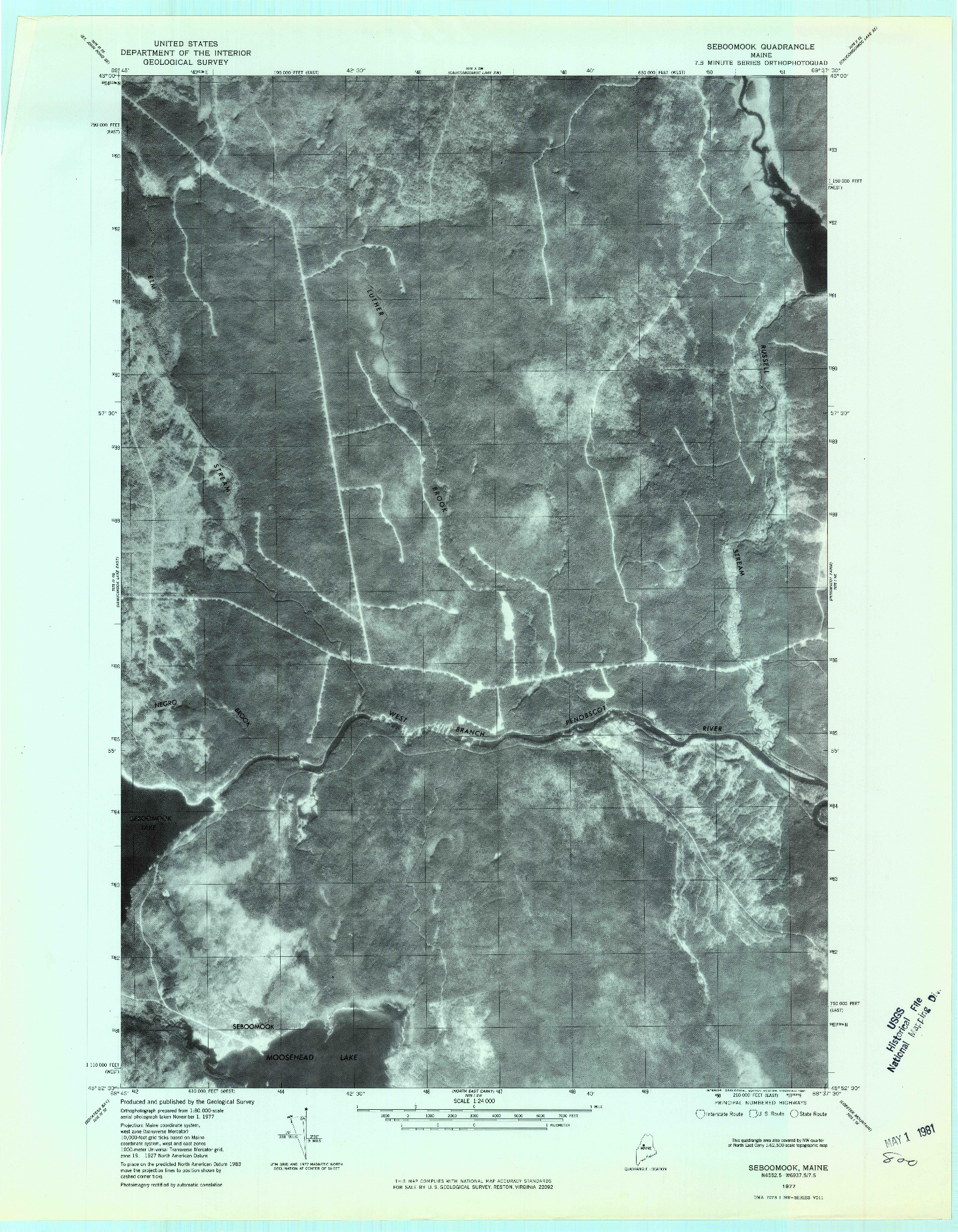 USGS 1:24000-SCALE QUADRANGLE FOR SEBOOMOOK, ME 1977