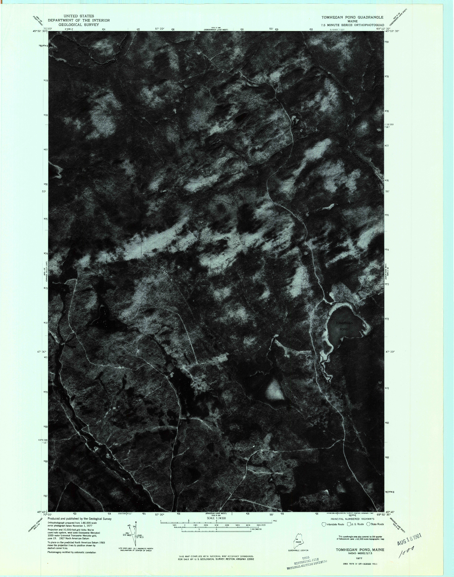 USGS 1:24000-SCALE QUADRANGLE FOR TOMHEGAN POND, ME 1977