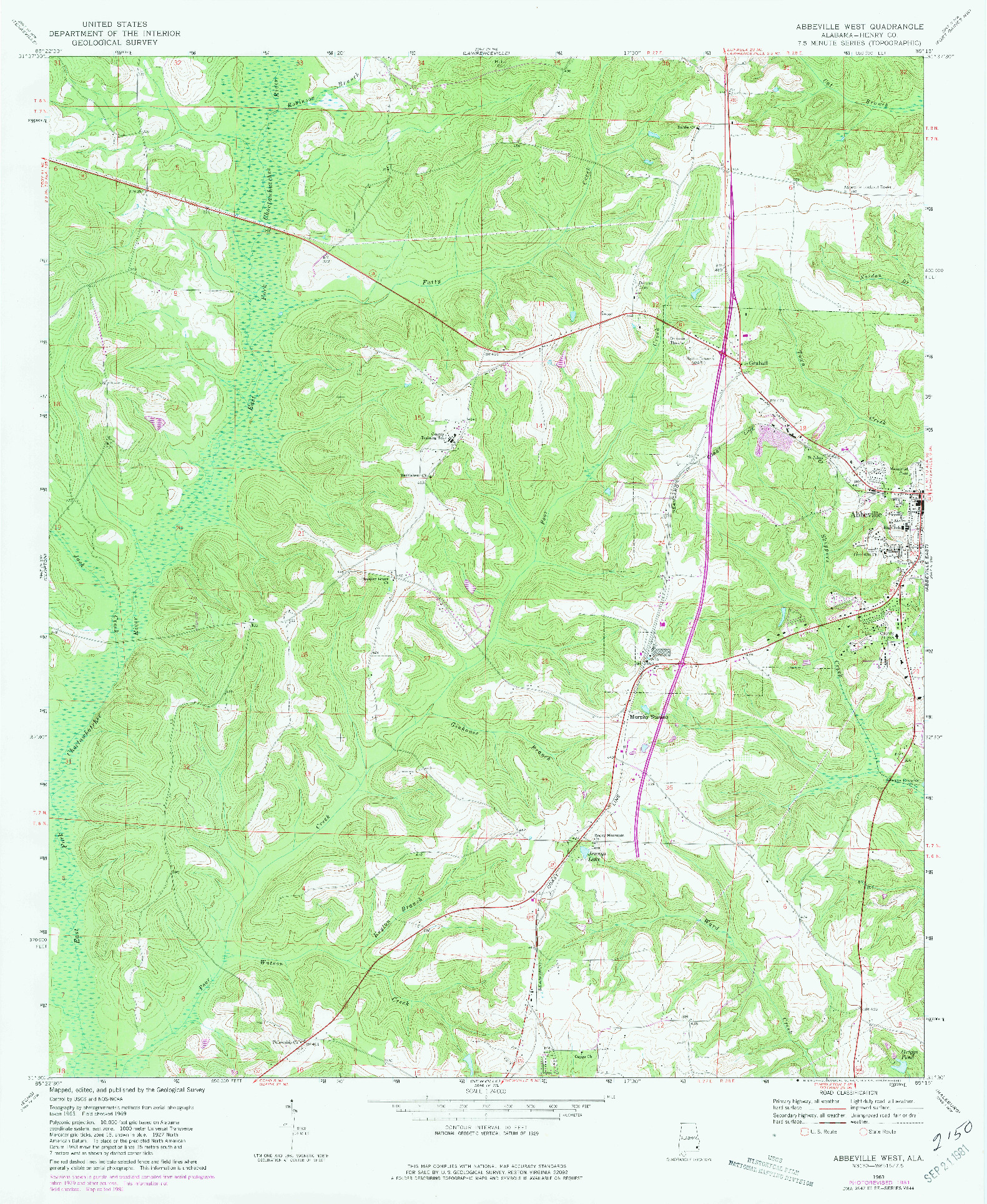 USGS 1:24000-SCALE QUADRANGLE FOR ABBEVILLE WEST, AL 1969