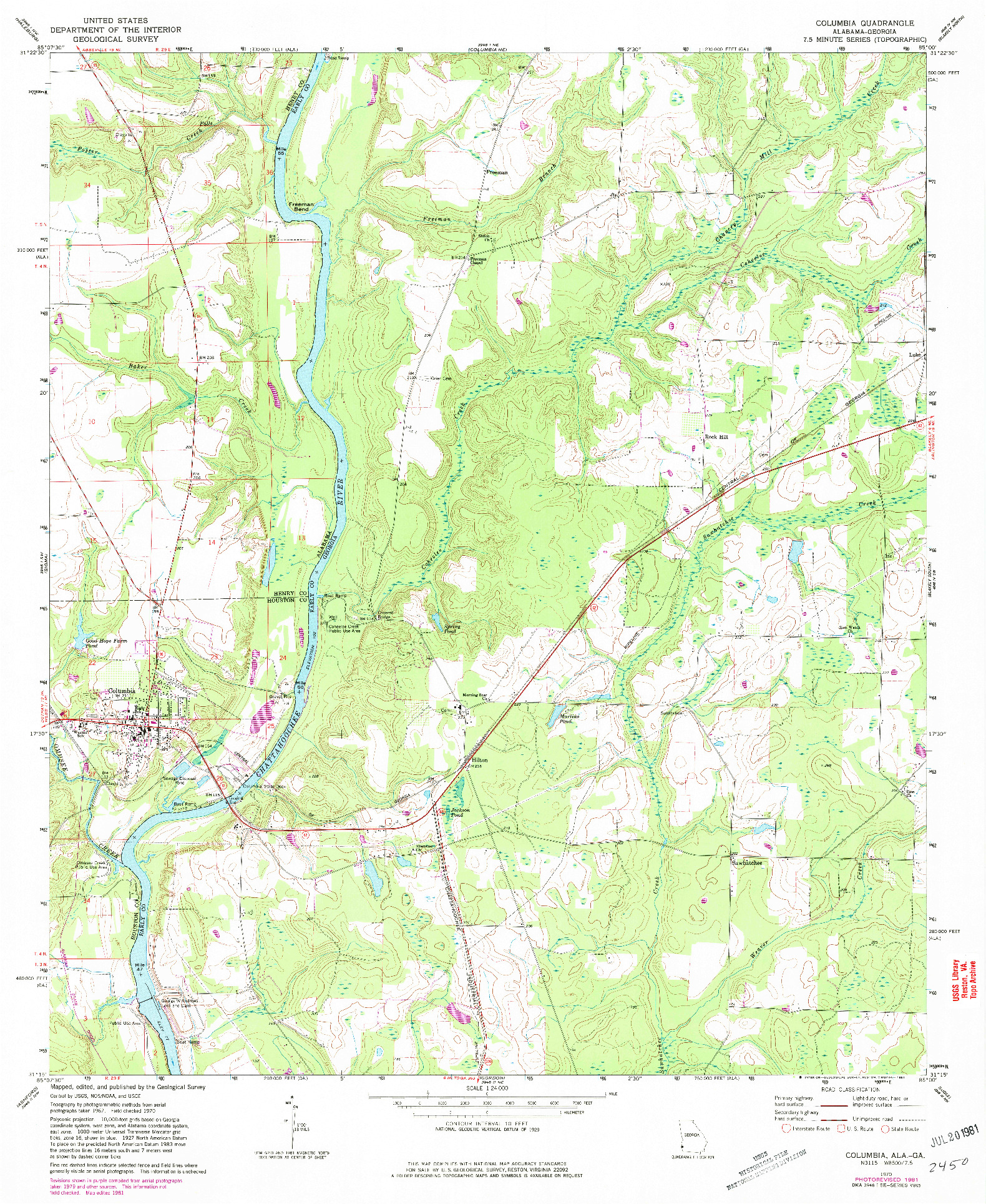 USGS 1:24000-SCALE QUADRANGLE FOR COLUMBIA, AL 1970
