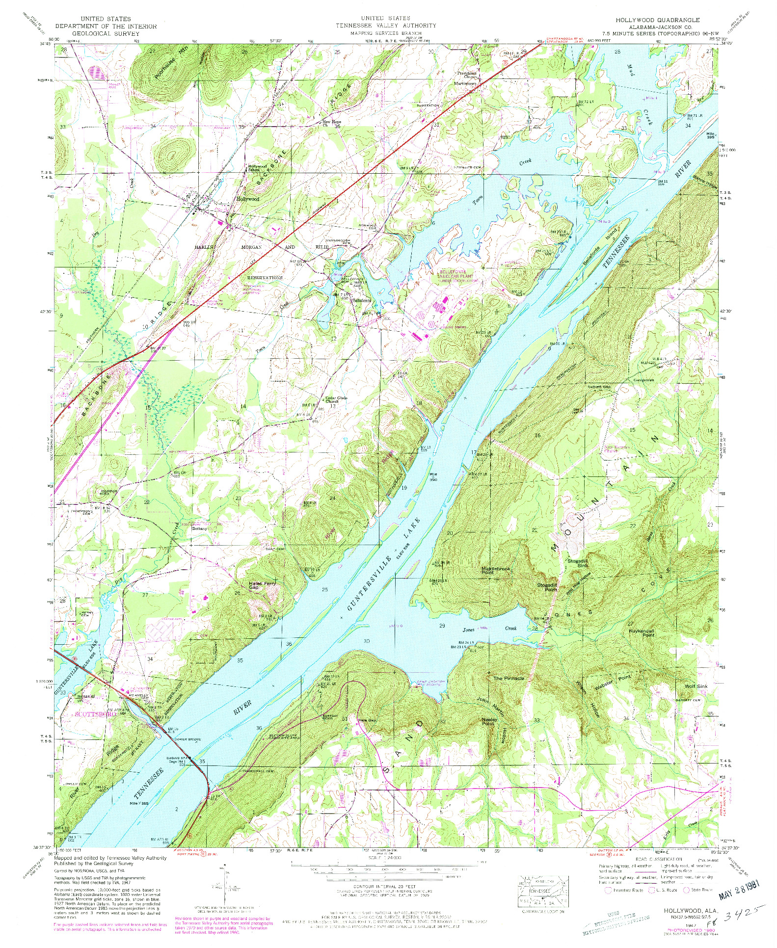 USGS 1:24000-SCALE QUADRANGLE FOR HOLLYWOOD, AL 1947