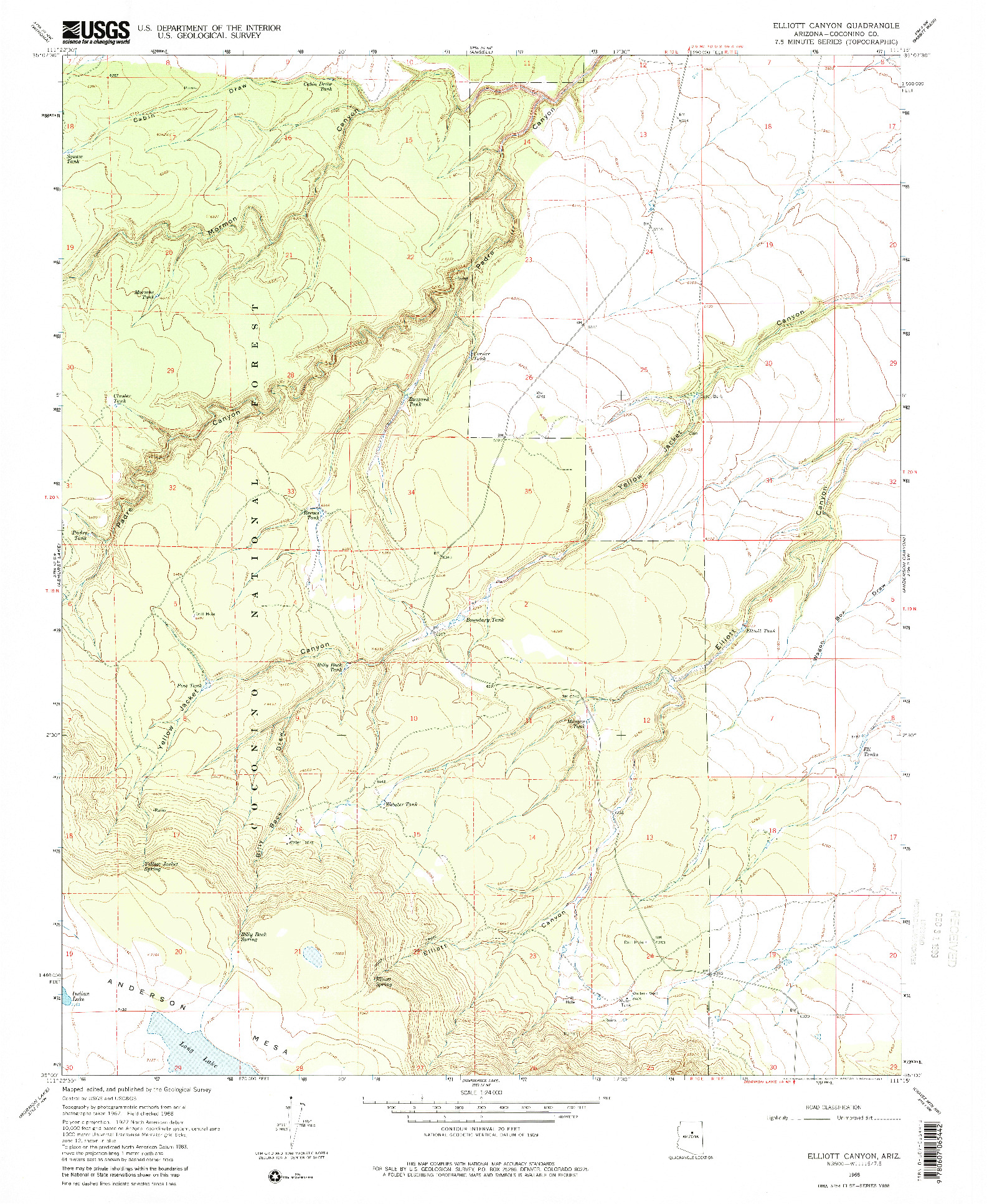 USGS 1:24000-SCALE QUADRANGLE FOR ELLIOTT CANYON, AZ 1968