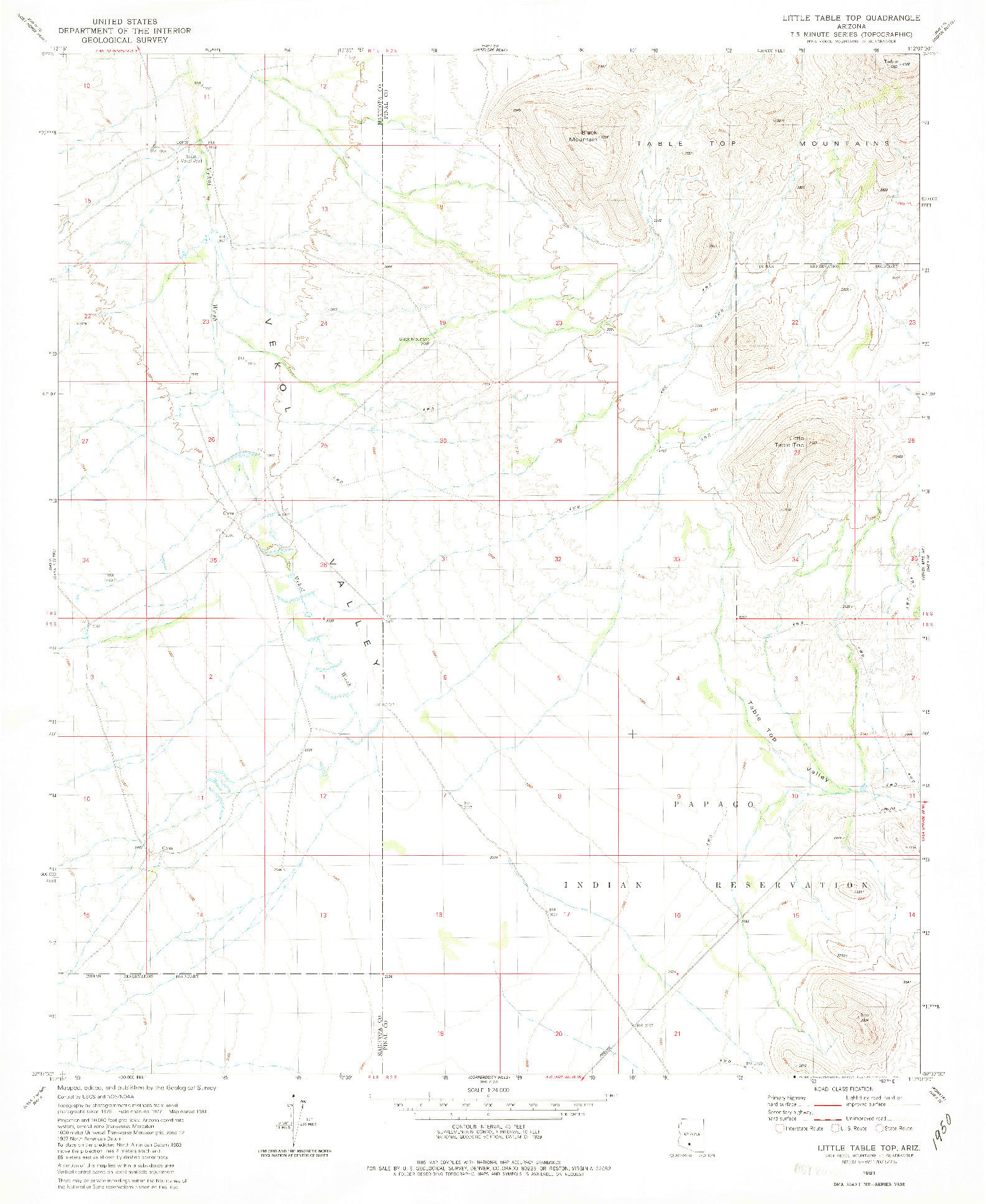 USGS 1:24000-SCALE QUADRANGLE FOR LITTLE TABLE TOP, AZ 1981