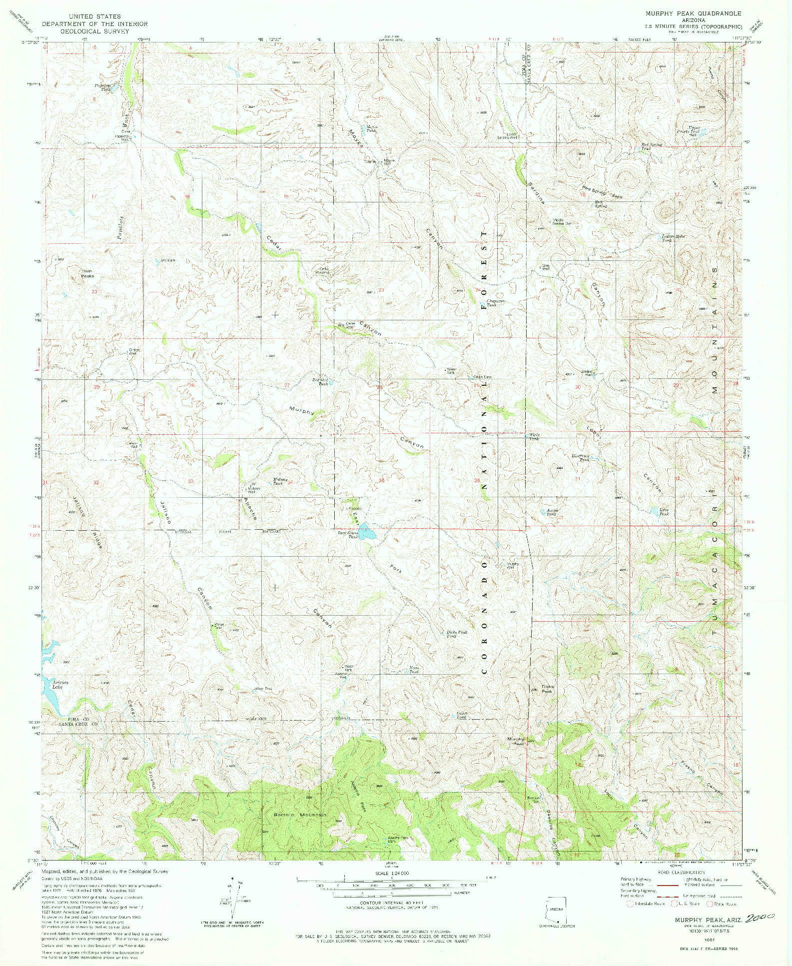 USGS 1:24000-SCALE QUADRANGLE FOR MURPHY PEAK, AZ 1981