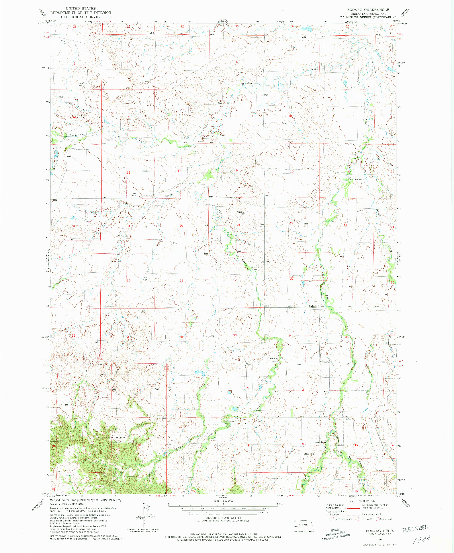 USGS 1:24000-SCALE QUADRANGLE FOR BODARC, NE 1980