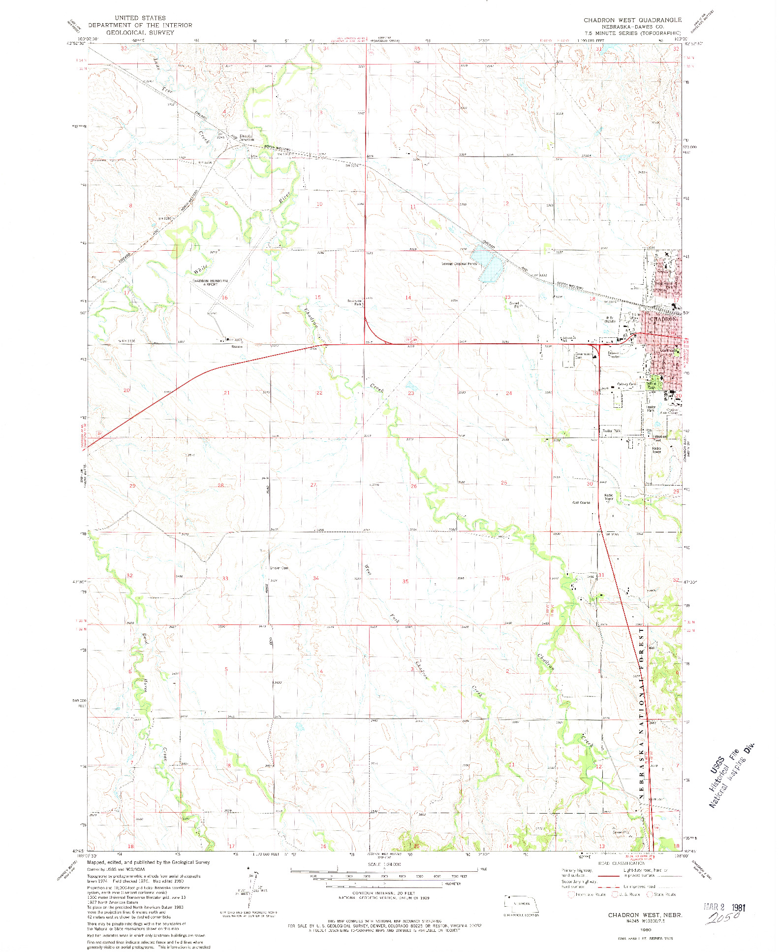USGS 1:24000-SCALE QUADRANGLE FOR CHADRON WEST, NE 1980