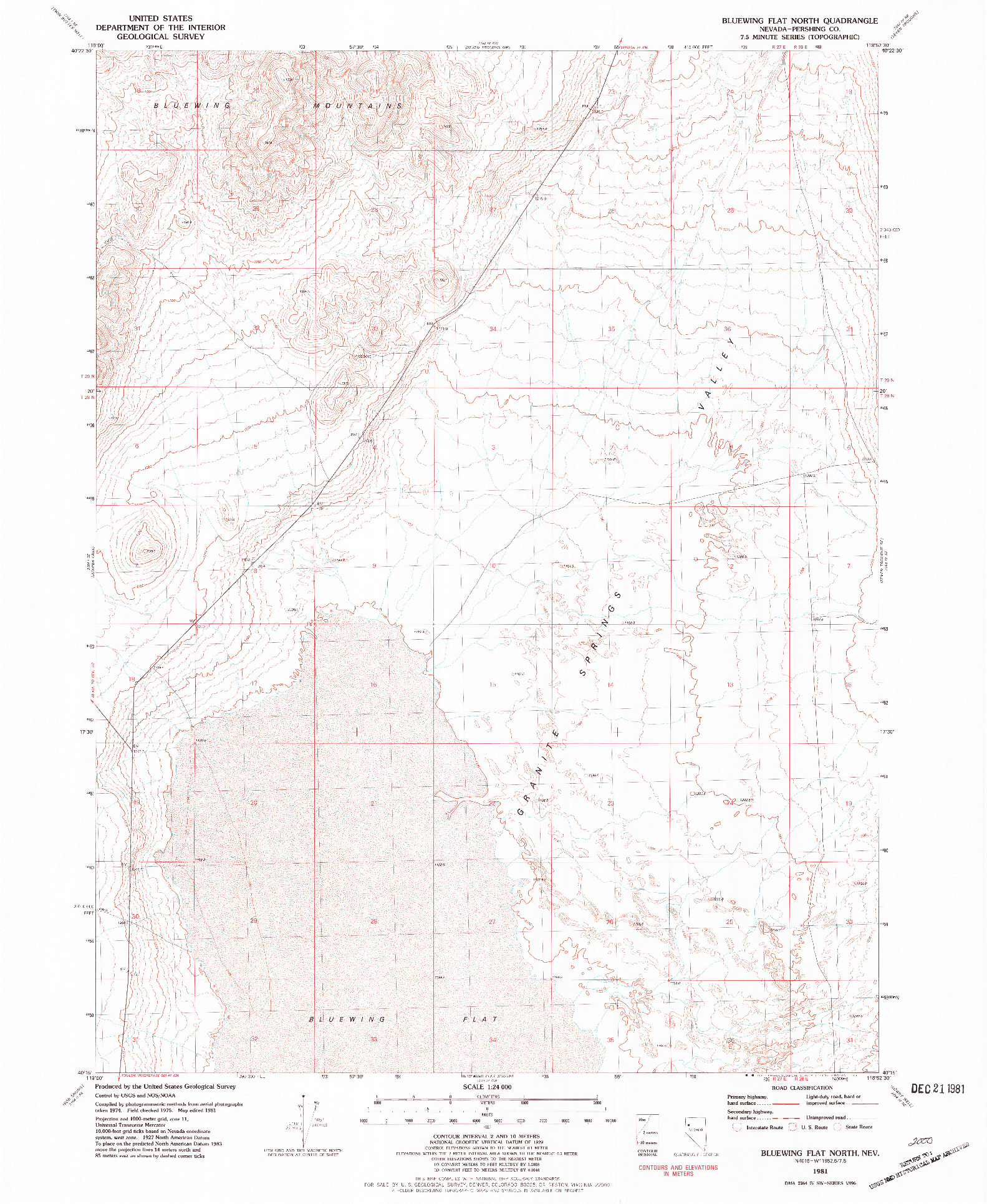 USGS 1:24000-SCALE QUADRANGLE FOR BLUEWING FLAT NORTH, NV 1981