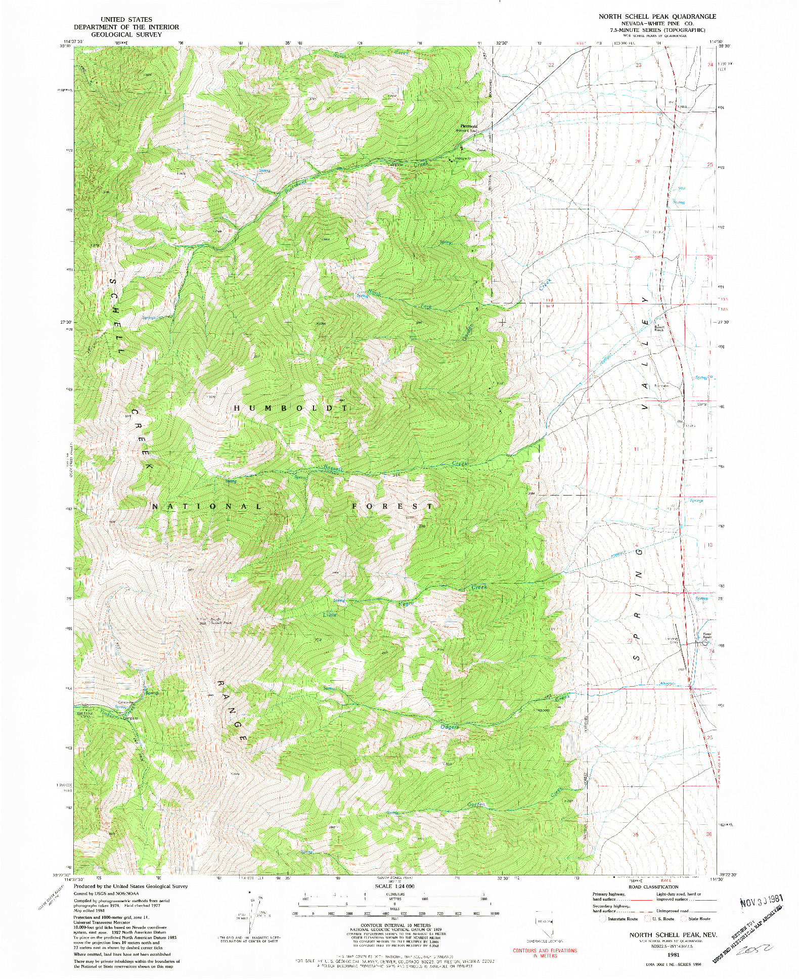 USGS 1:24000-SCALE QUADRANGLE FOR NORTH SCHELL PEAK, NV 1981