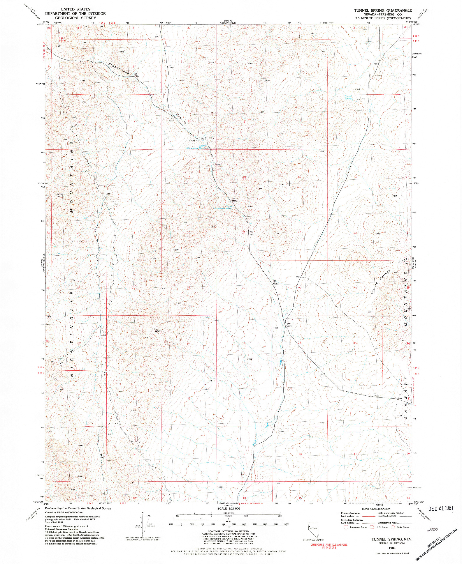 USGS 1:24000-SCALE QUADRANGLE FOR TUNNEL SPRING, NV 1981