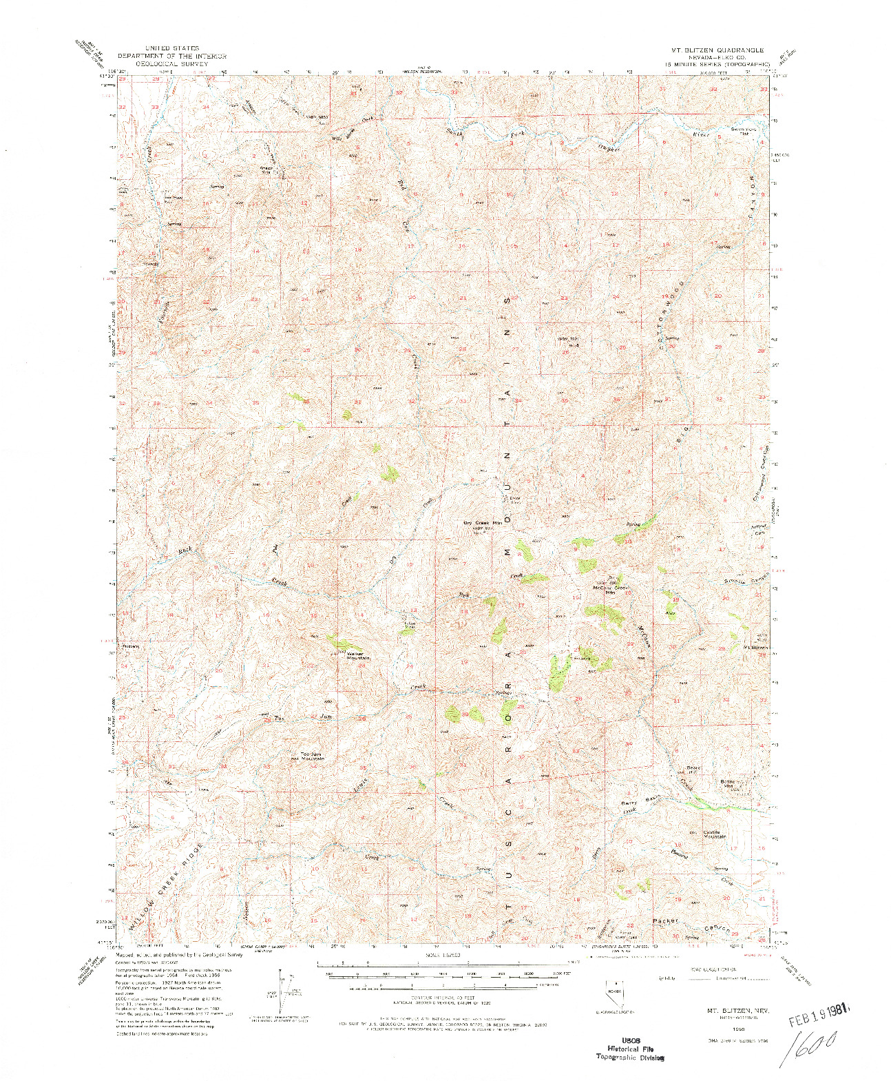 USGS 1:62500-SCALE QUADRANGLE FOR MT. BLITZEN, NV 1956