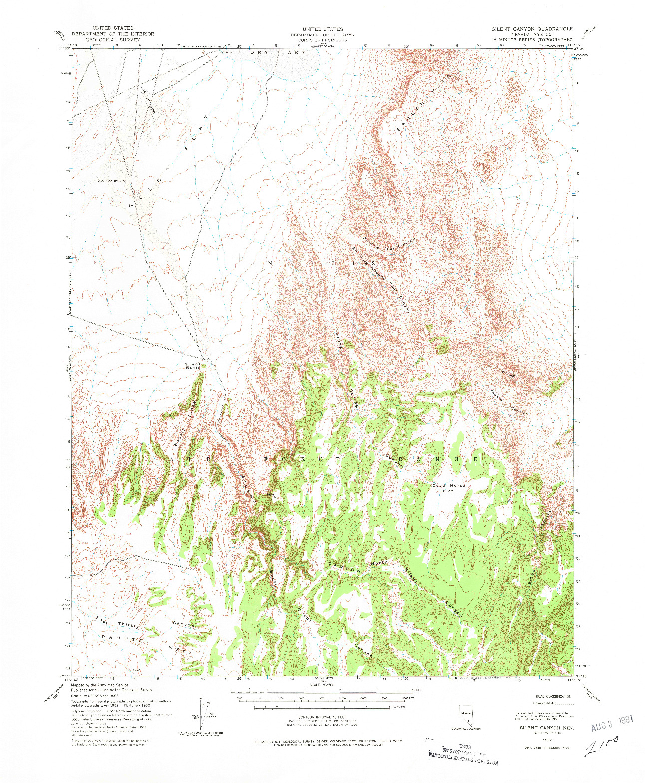 USGS 1:62500-SCALE QUADRANGLE FOR SILENT CANYON, NV 1952