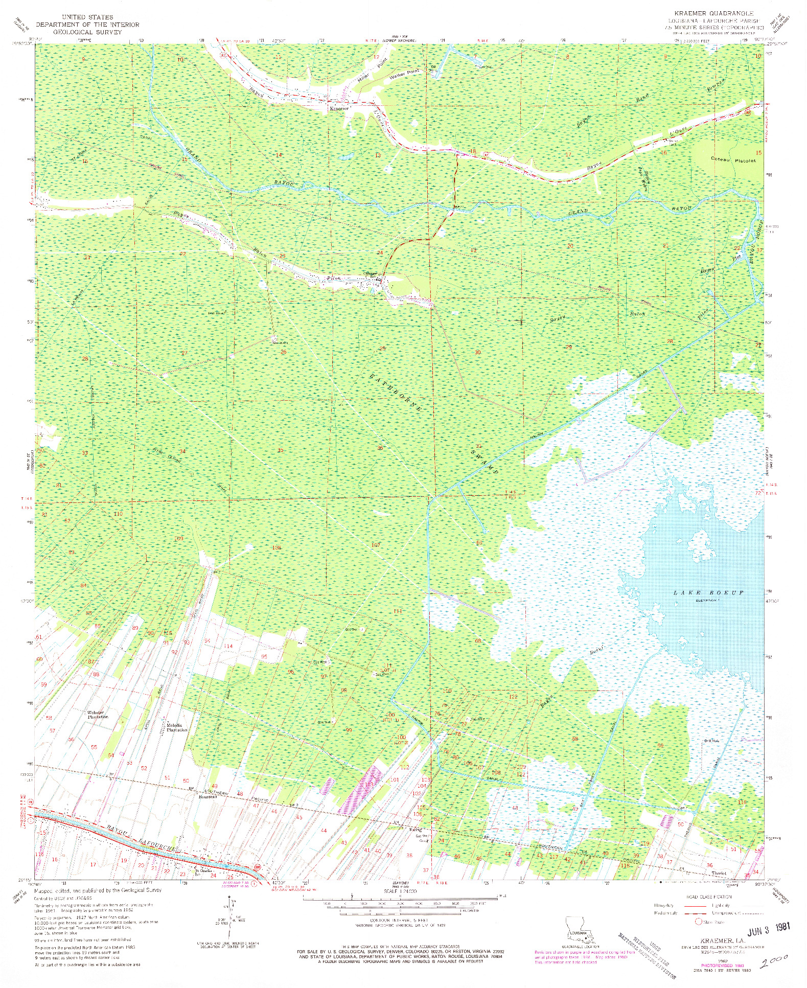 USGS 1:24000-SCALE QUADRANGLE FOR KRAEMER, LA 1962