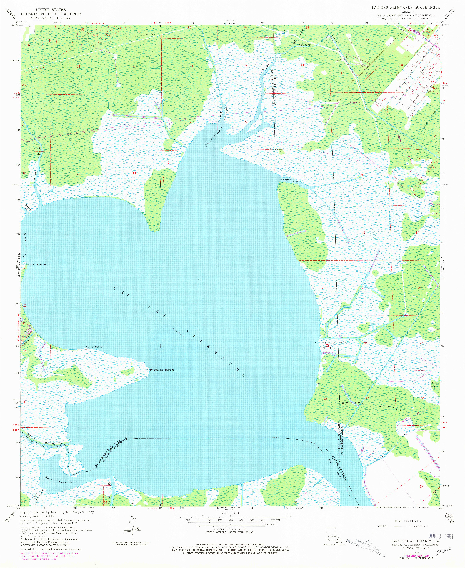 USGS 1:24000-SCALE QUADRANGLE FOR LAC DES ALLEMANDS, LA 1962