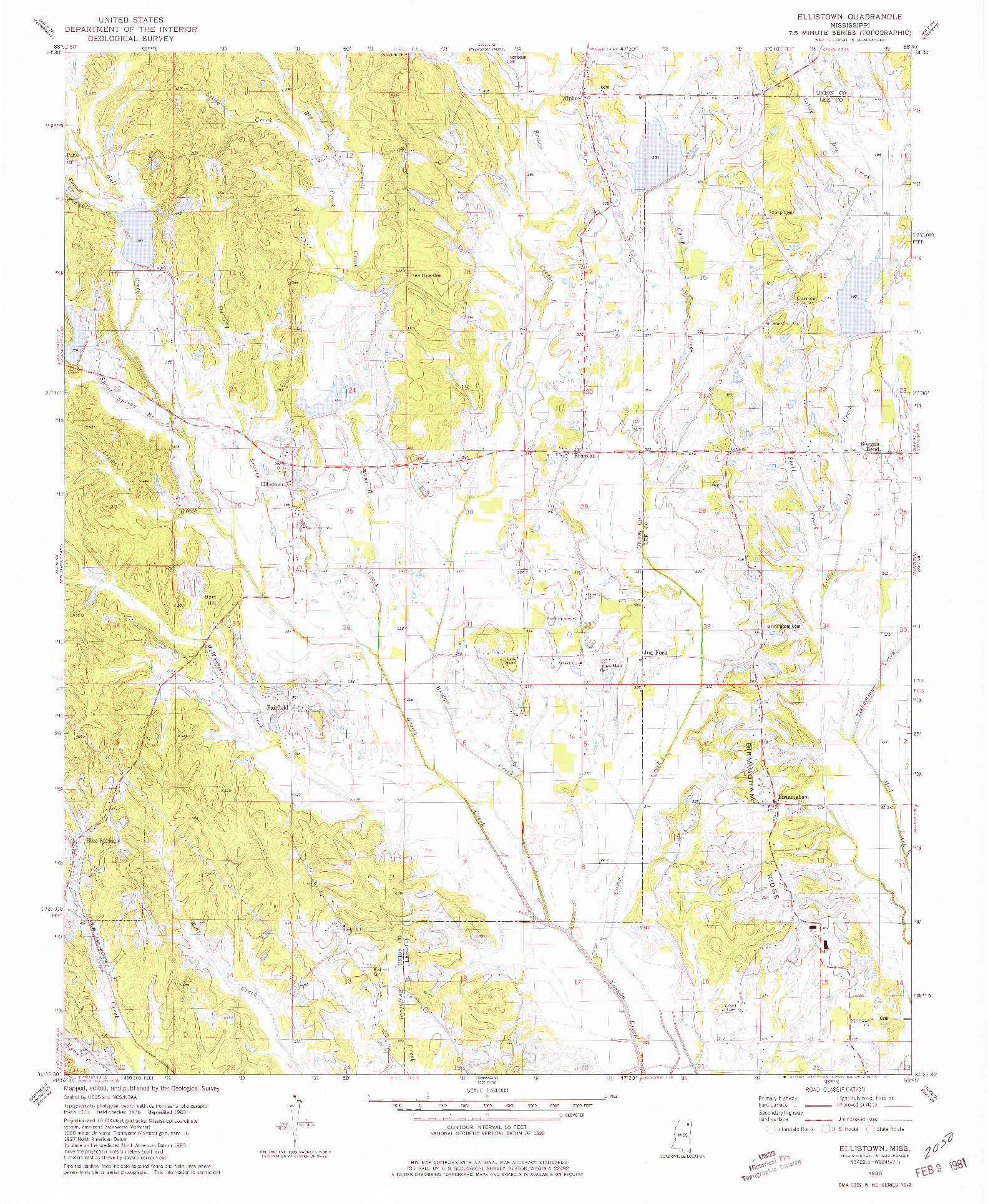 USGS 1:24000-SCALE QUADRANGLE FOR ELLISTOWN, MS 1980