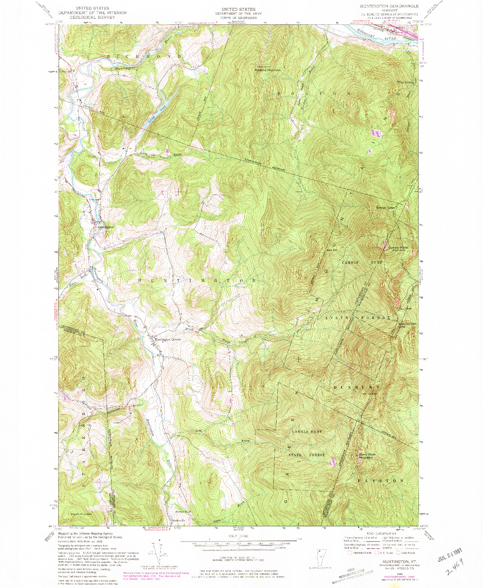 USGS 1:24000-SCALE QUADRANGLE FOR HUNTINGTON, VT 1948