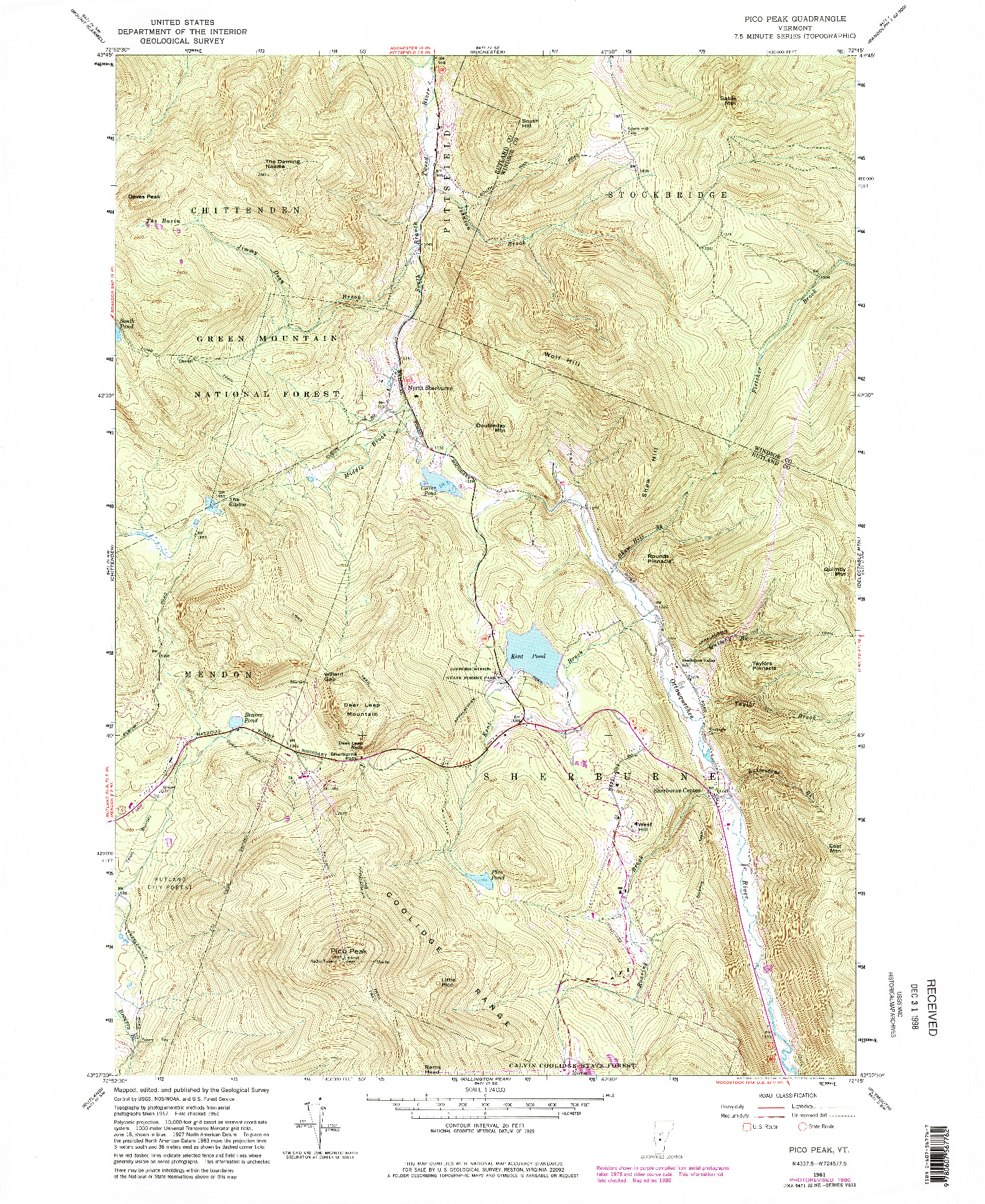 USGS 1:24000-SCALE QUADRANGLE FOR PICO PEAK, VT 1961