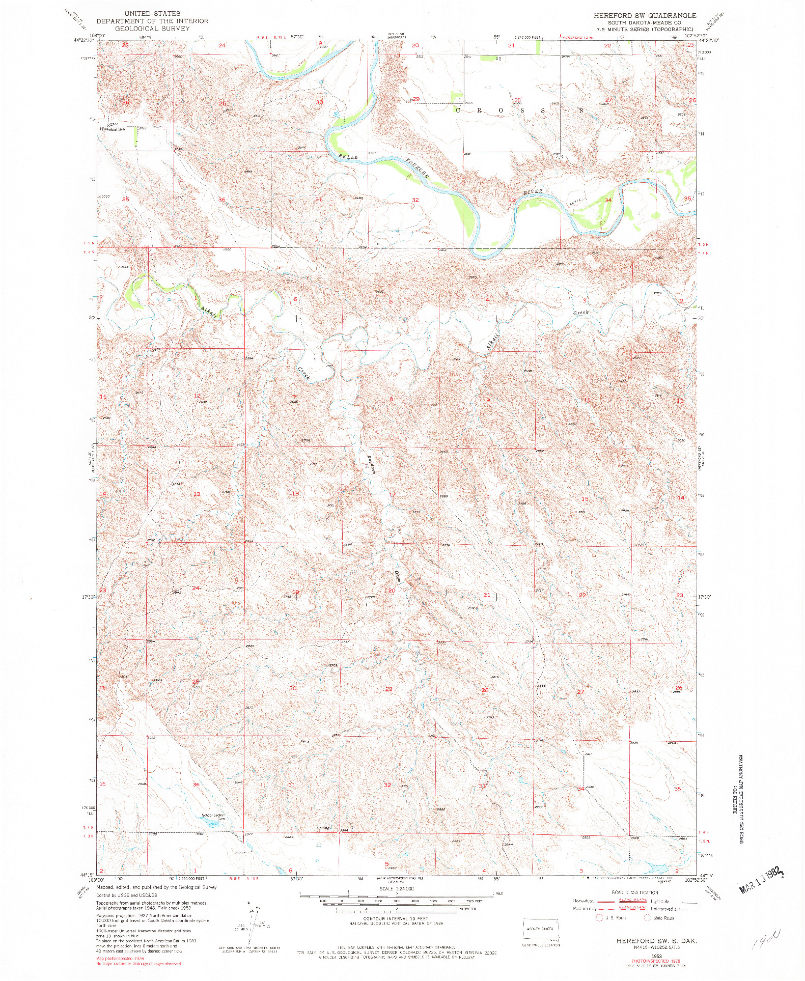USGS 1:24000-SCALE QUADRANGLE FOR HEREFORD SW, SD 1953