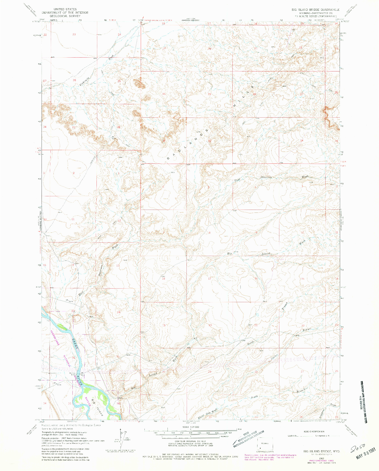 USGS 1:24000-SCALE QUADRANGLE FOR BIG ISLAND BRIDGE, WY 1963