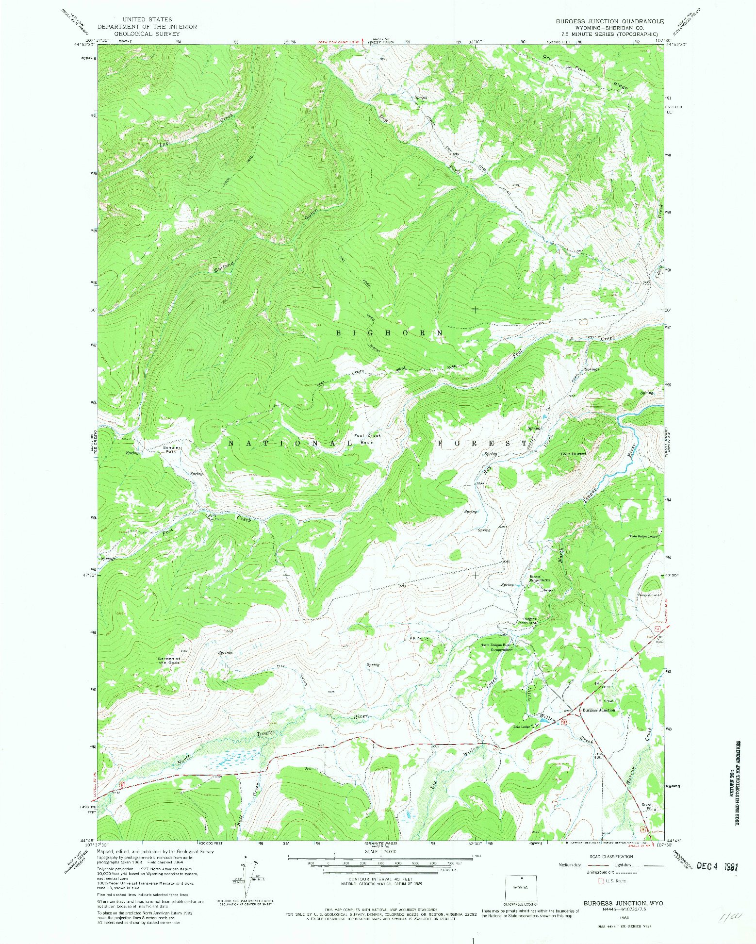 USGS 1:24000-SCALE QUADRANGLE FOR BURGESS JUNCTION, WY 1964