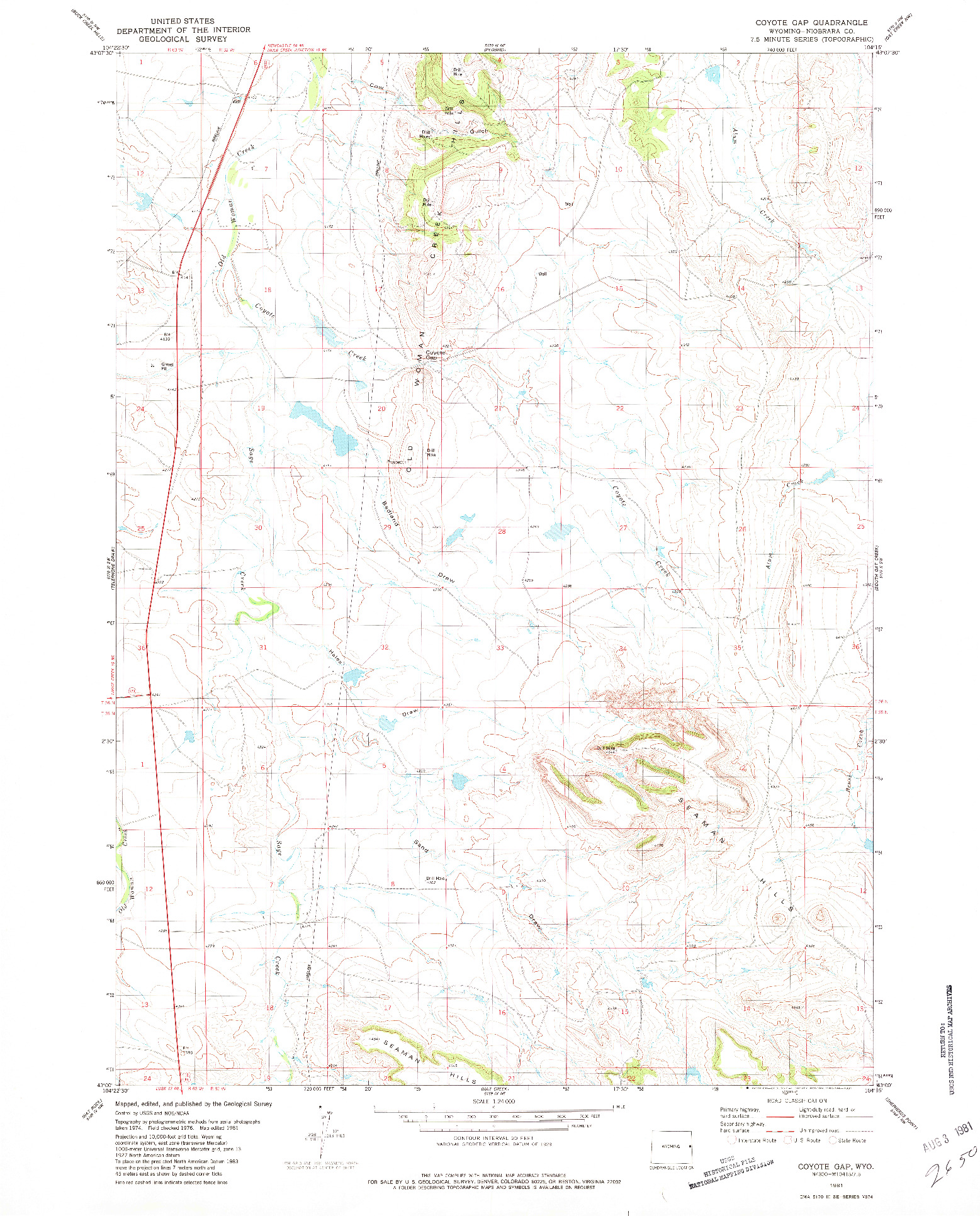 USGS 1:24000-SCALE QUADRANGLE FOR COYOTE GAP, WY 1981