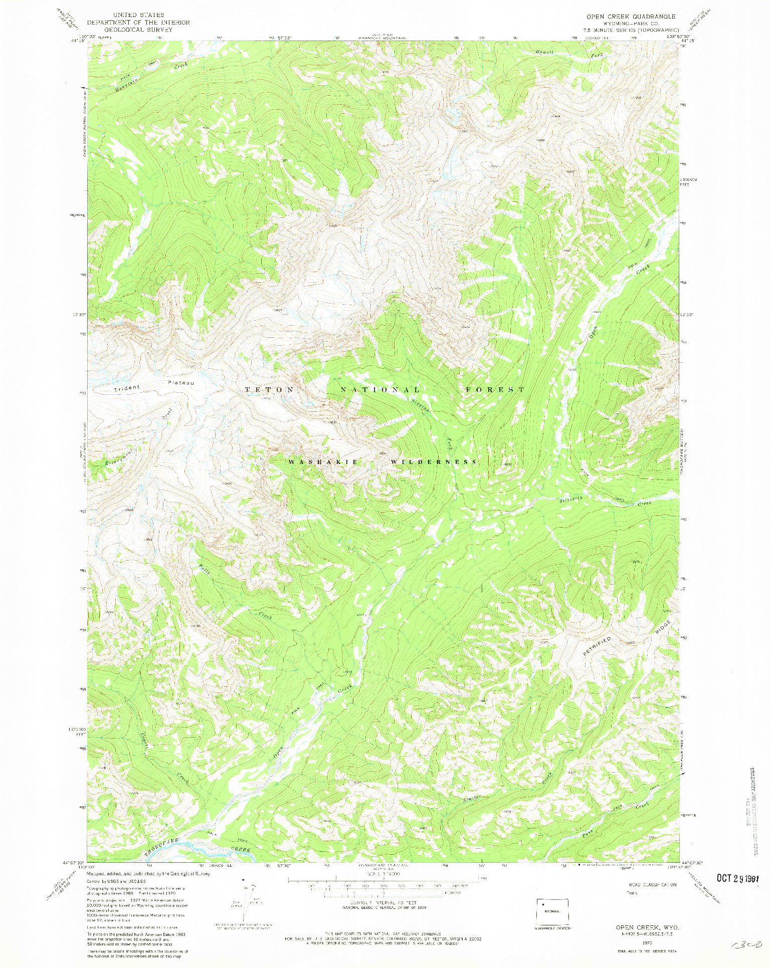 USGS 1:24000-SCALE QUADRANGLE FOR OPEN CREEK, WY 1970