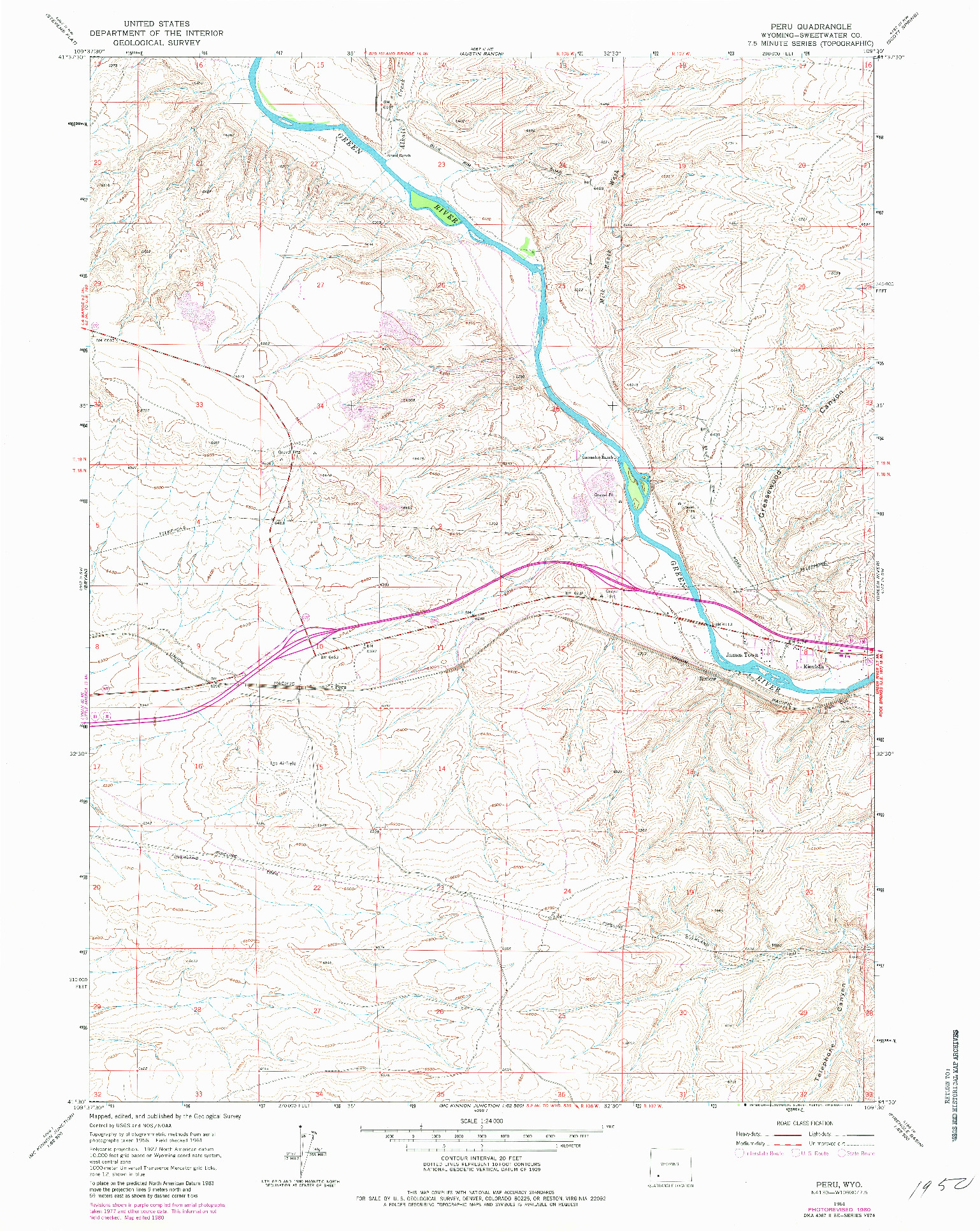 USGS 1:24000-SCALE QUADRANGLE FOR PERU, WY 1961