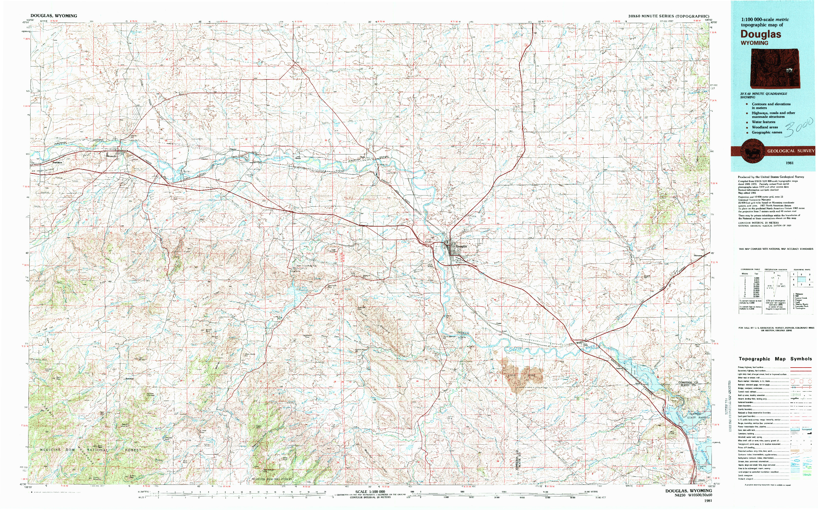 USGS 1:100000-SCALE QUADRANGLE FOR DOUGLAS, WY 1981