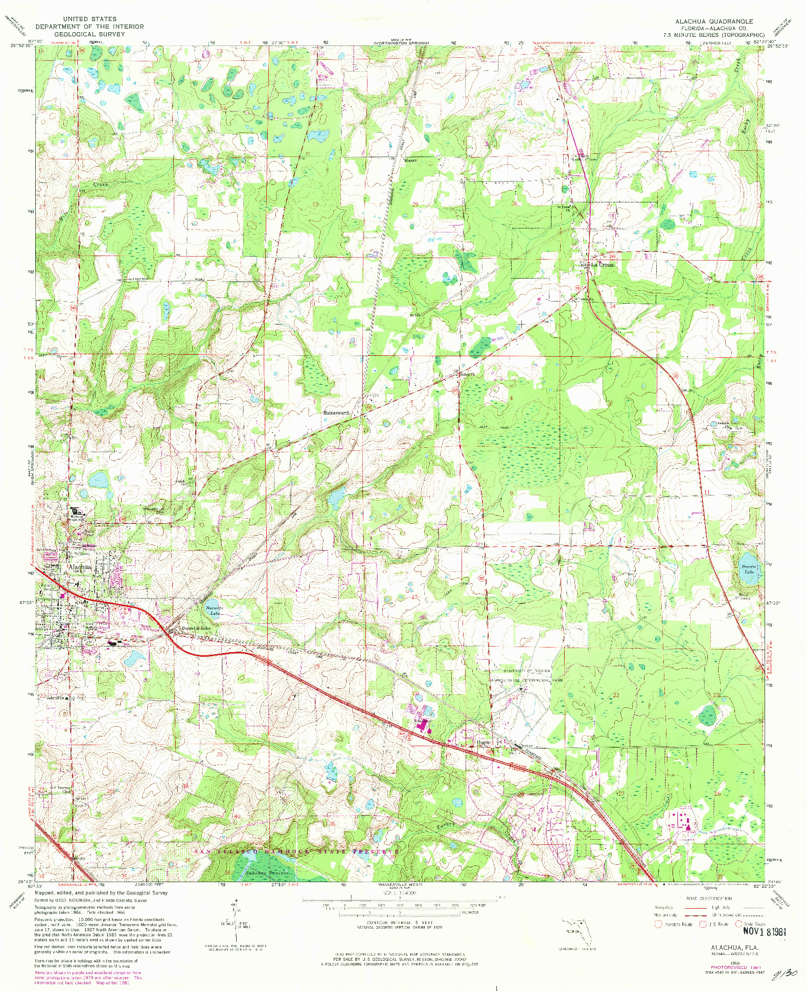 USGS 1:24000-SCALE QUADRANGLE FOR ALACHUA, FL 1966