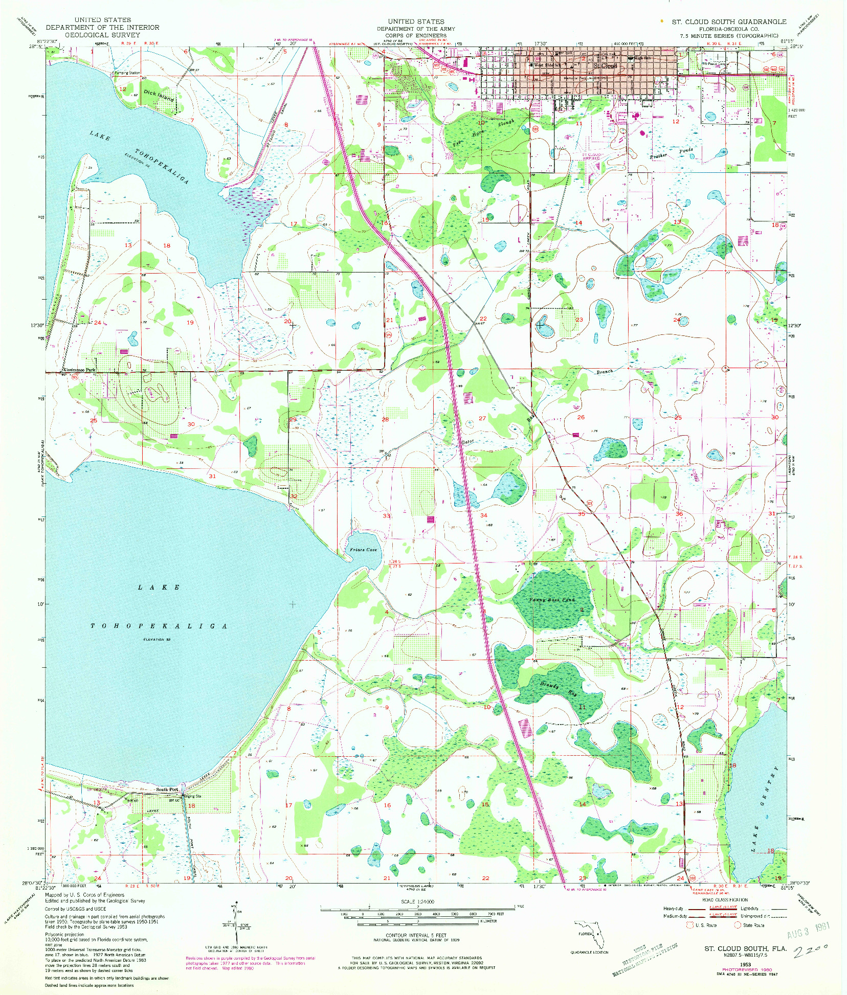 USGS 1:24000-SCALE QUADRANGLE FOR ST. CLOUD SOUTH, FL 1953