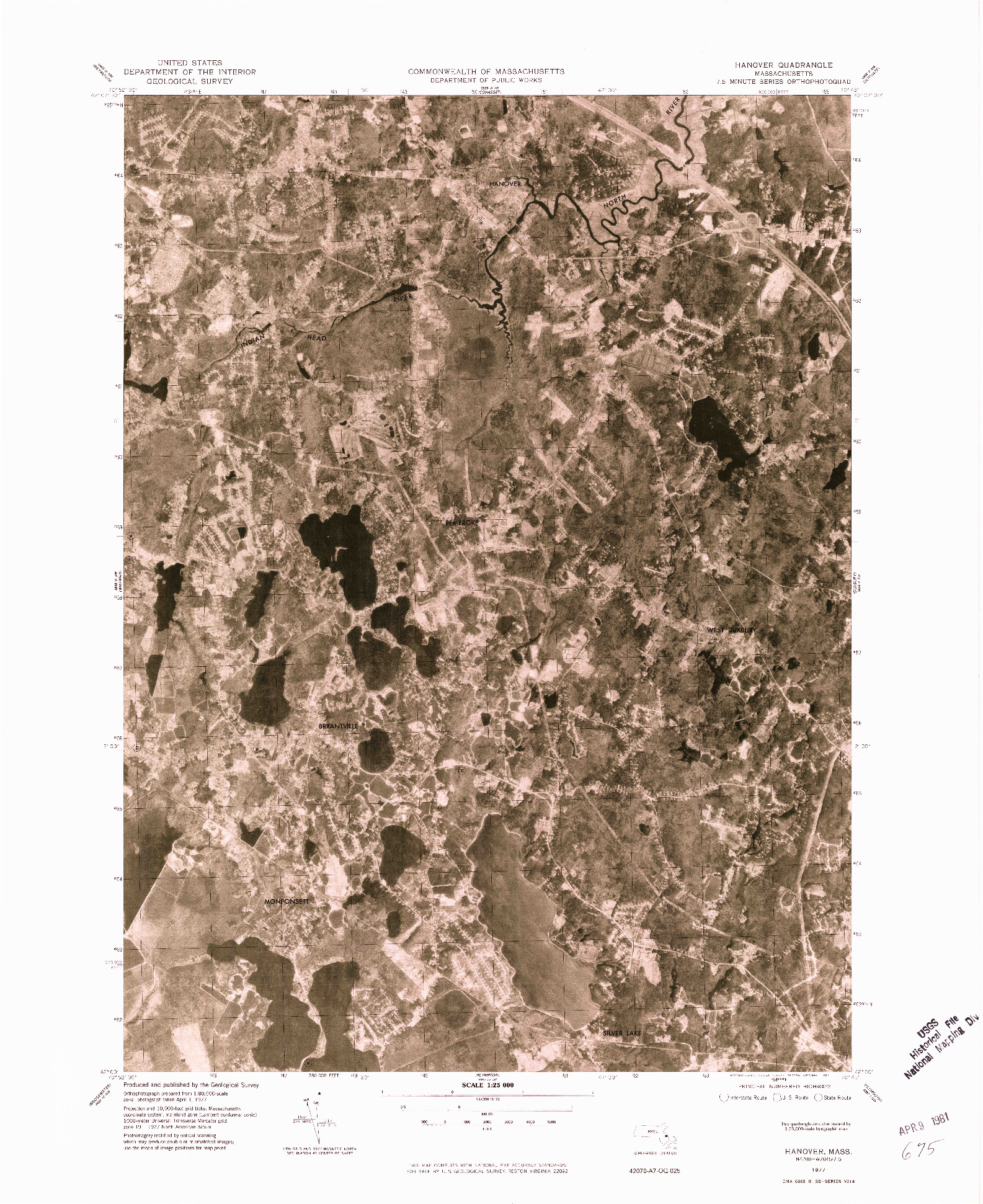 USGS 1:25000-SCALE QUADRANGLE FOR HANOVER, MA 1977