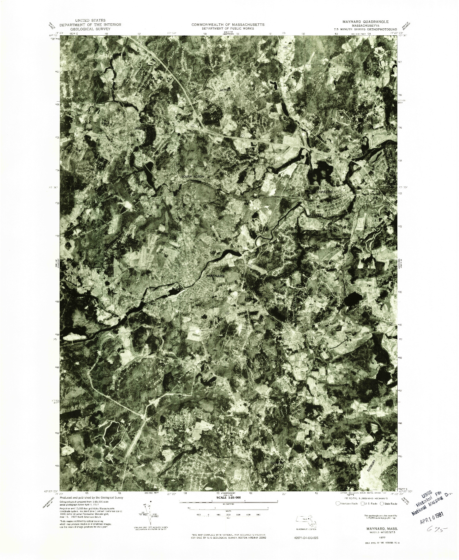 USGS 1:25000-SCALE QUADRANGLE FOR MAYNARD, MA 1977