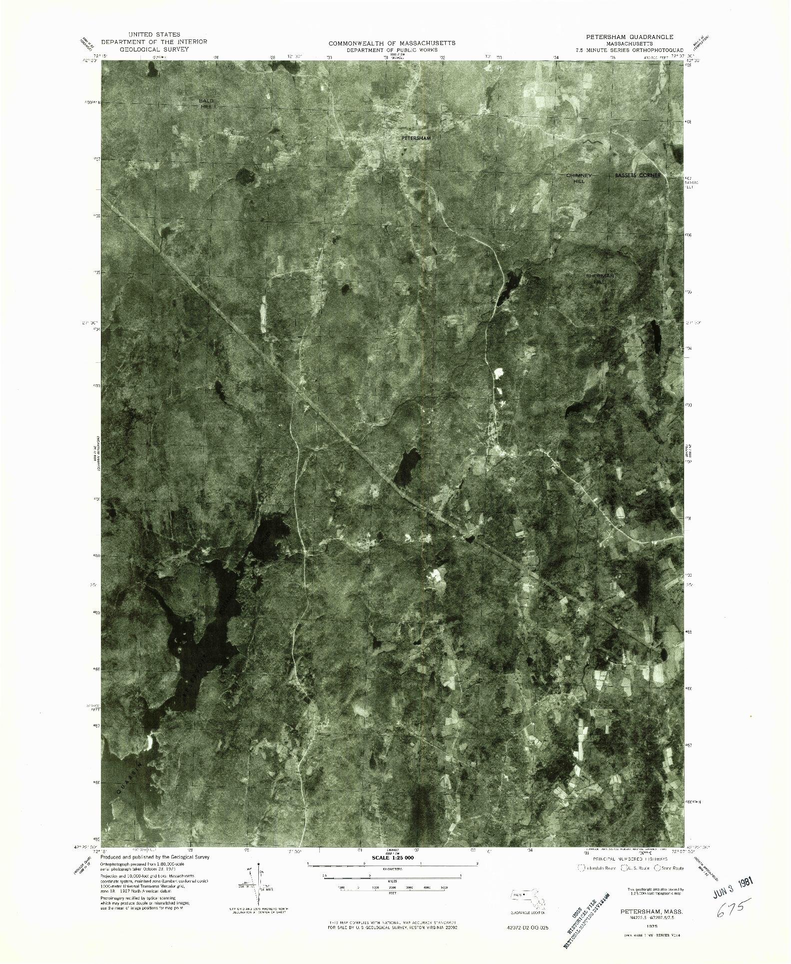 USGS 1:25000-SCALE QUADRANGLE FOR PETERSHAM, MA 1975