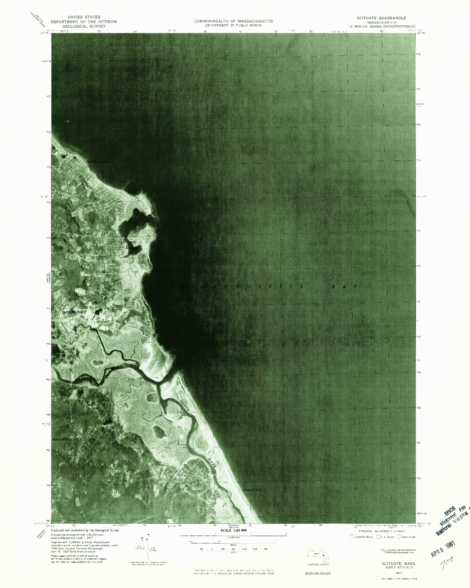 USGS 1:25000-SCALE QUADRANGLE FOR SCITUATE, MA 1977