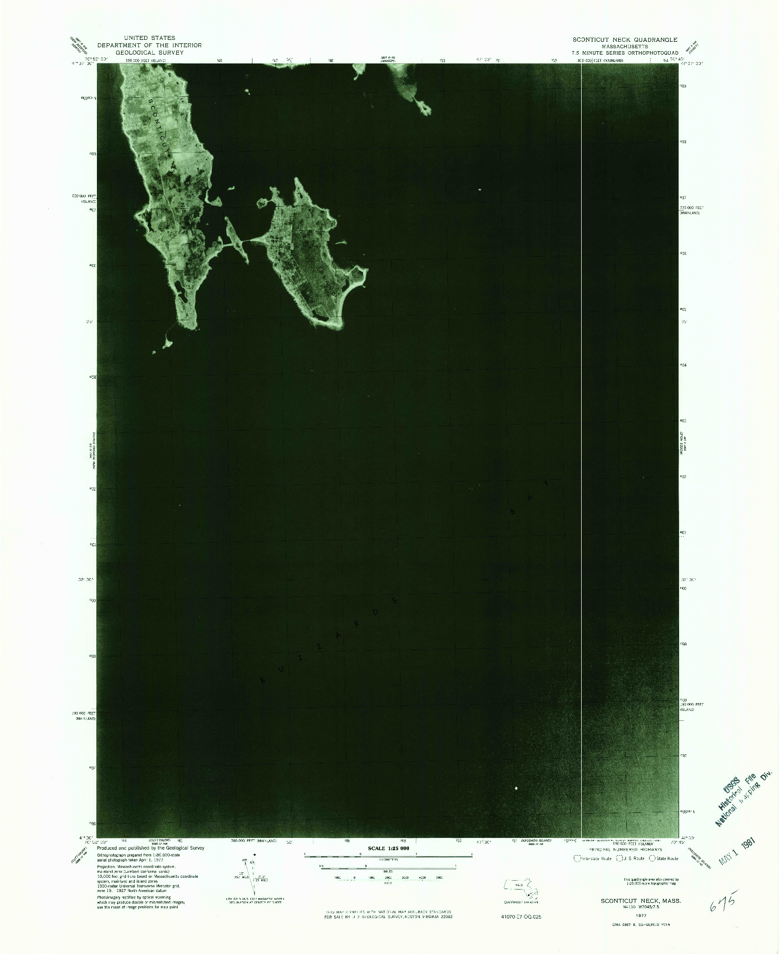 USGS 1:25000-SCALE QUADRANGLE FOR SCONTICUT NECK, MA 1977
