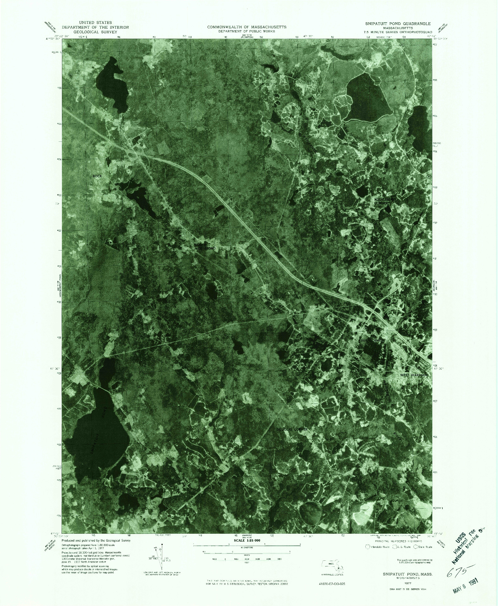 USGS 1:25000-SCALE QUADRANGLE FOR SNIPATUIT POND, MA 1977