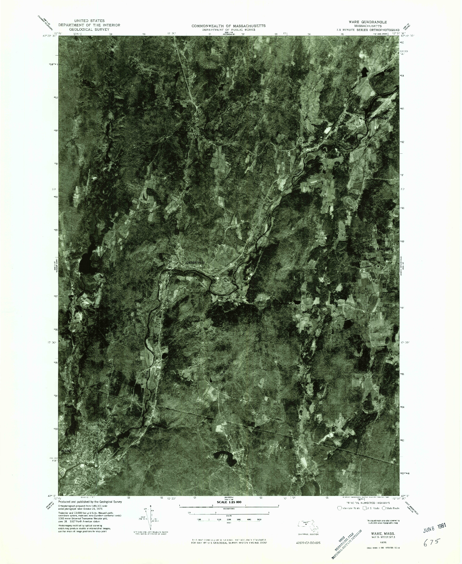 USGS 1:25000-SCALE QUADRANGLE FOR WARE, MA 1975