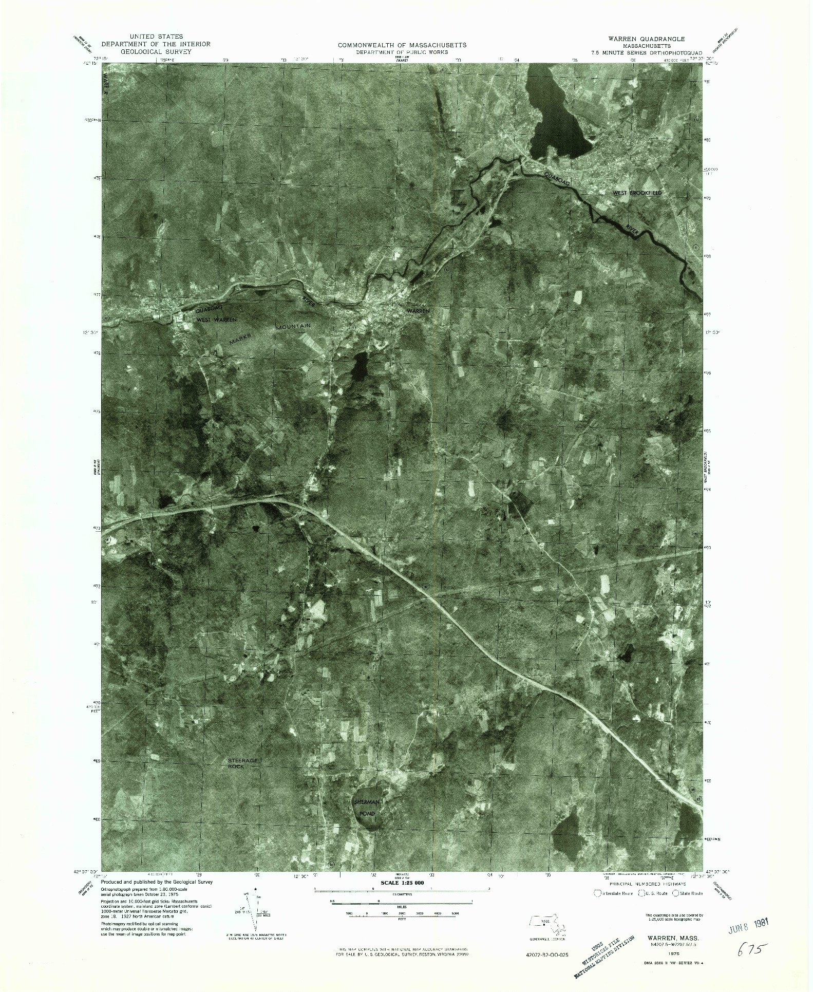 USGS 1:25000-SCALE QUADRANGLE FOR WARREN, MA 1975