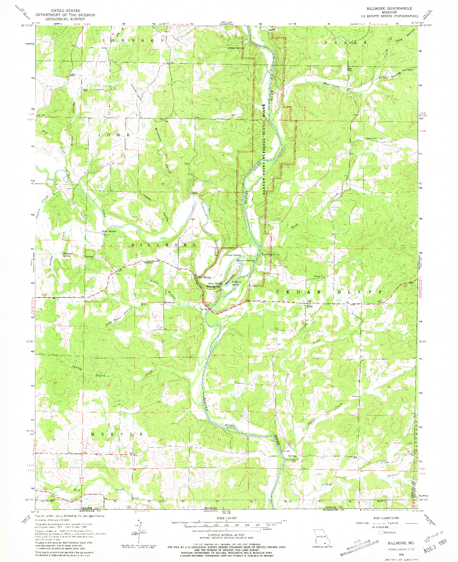 USGS 1:24000-SCALE QUADRANGLE FOR BILLMORE, MO 1966