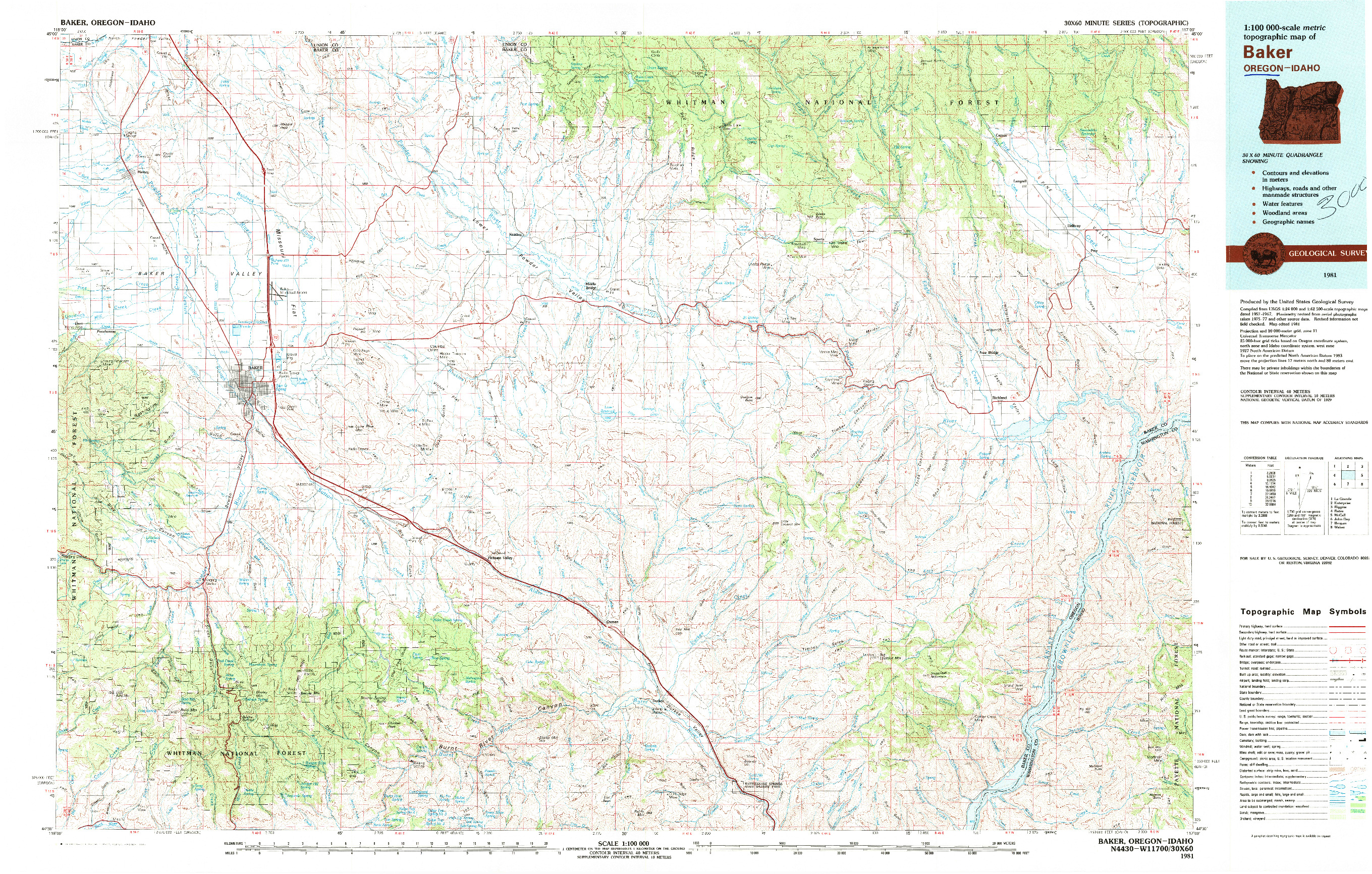 USGS 1:100000-SCALE QUADRANGLE FOR BAKER, OR 1981