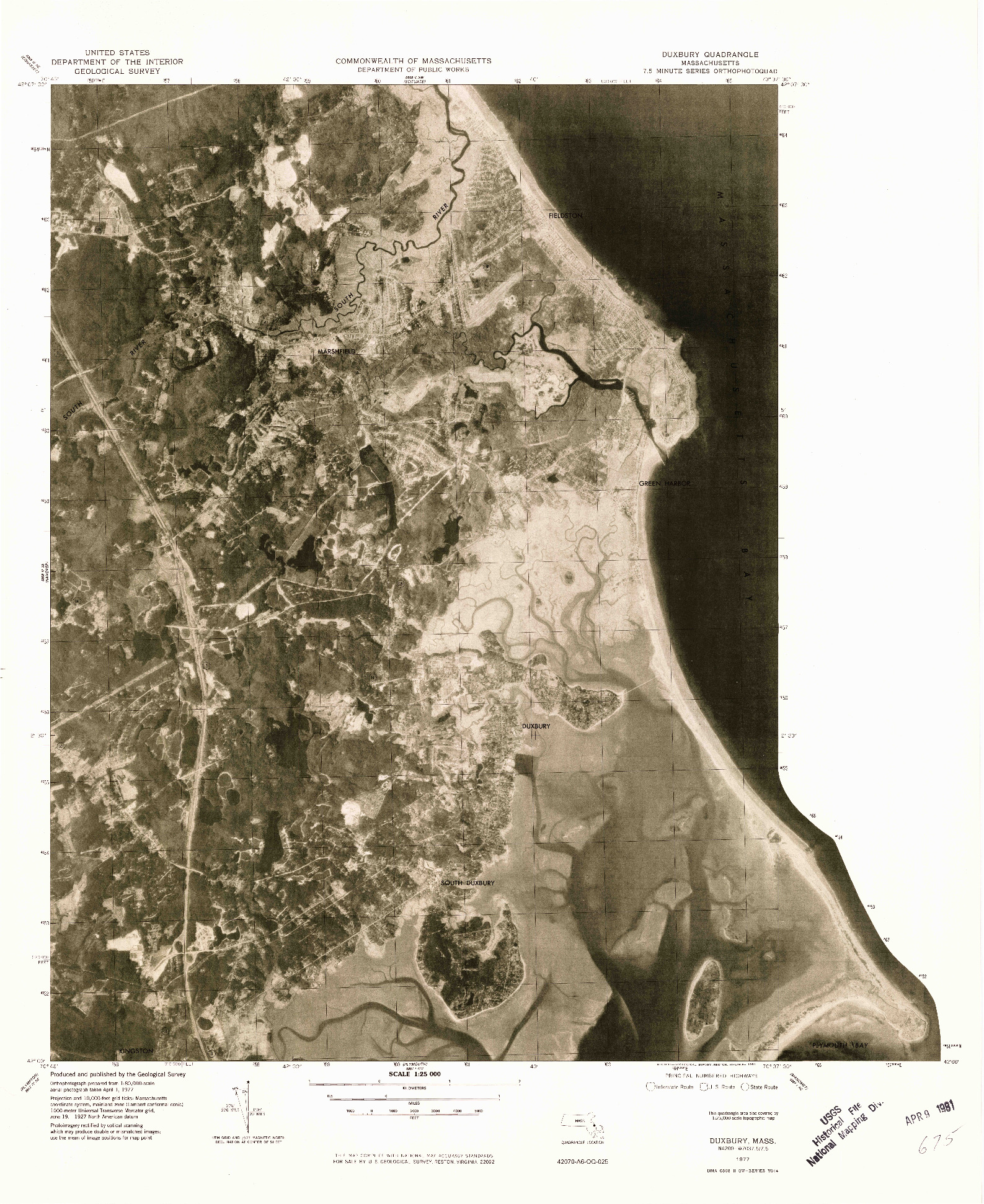 USGS 1:25000-SCALE QUADRANGLE FOR DUXBURY, MA 1977