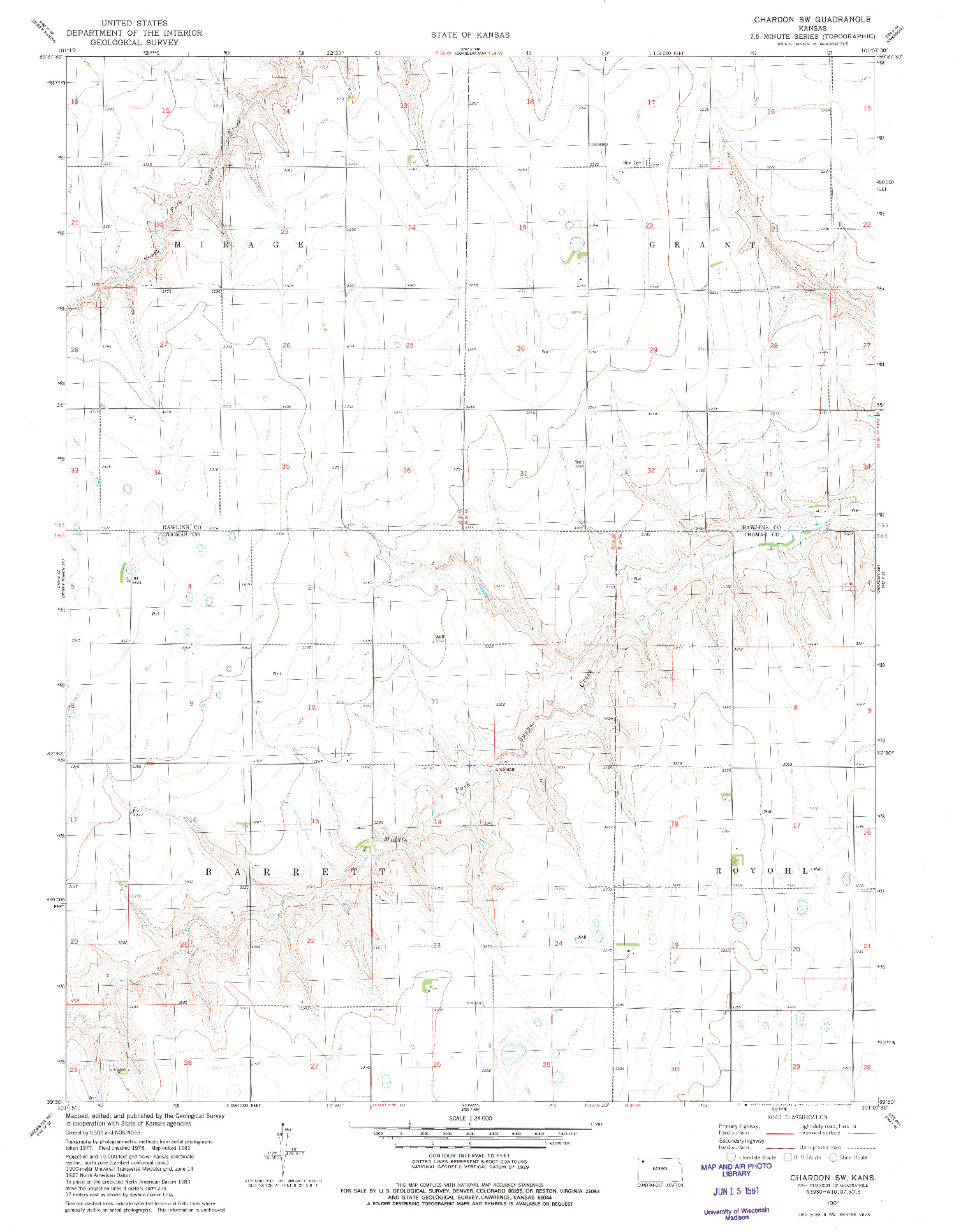 USGS 1:24000-SCALE QUADRANGLE FOR CHARDON SW, KS 1981
