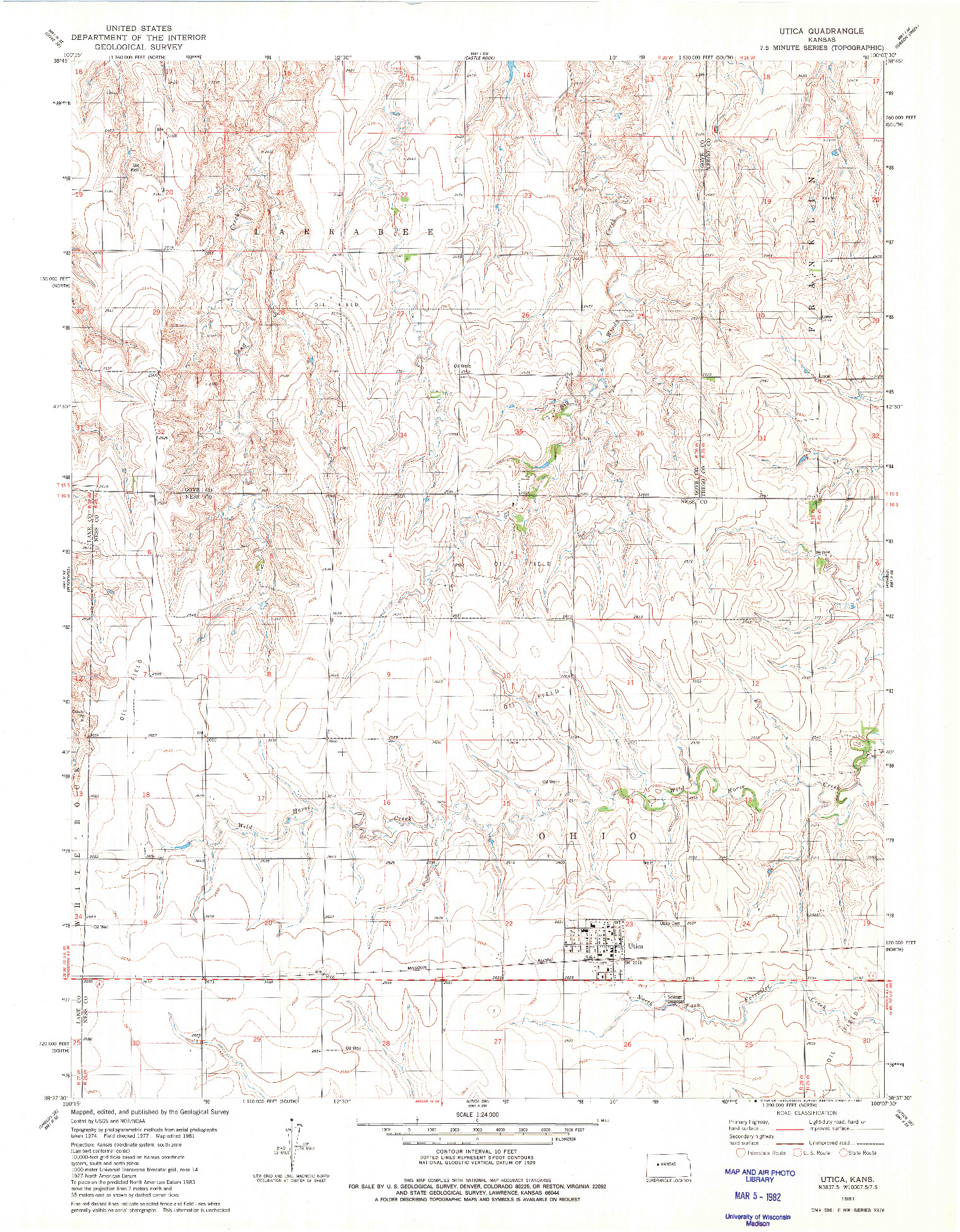 USGS 1:24000-SCALE QUADRANGLE FOR UTICA, KS 1981