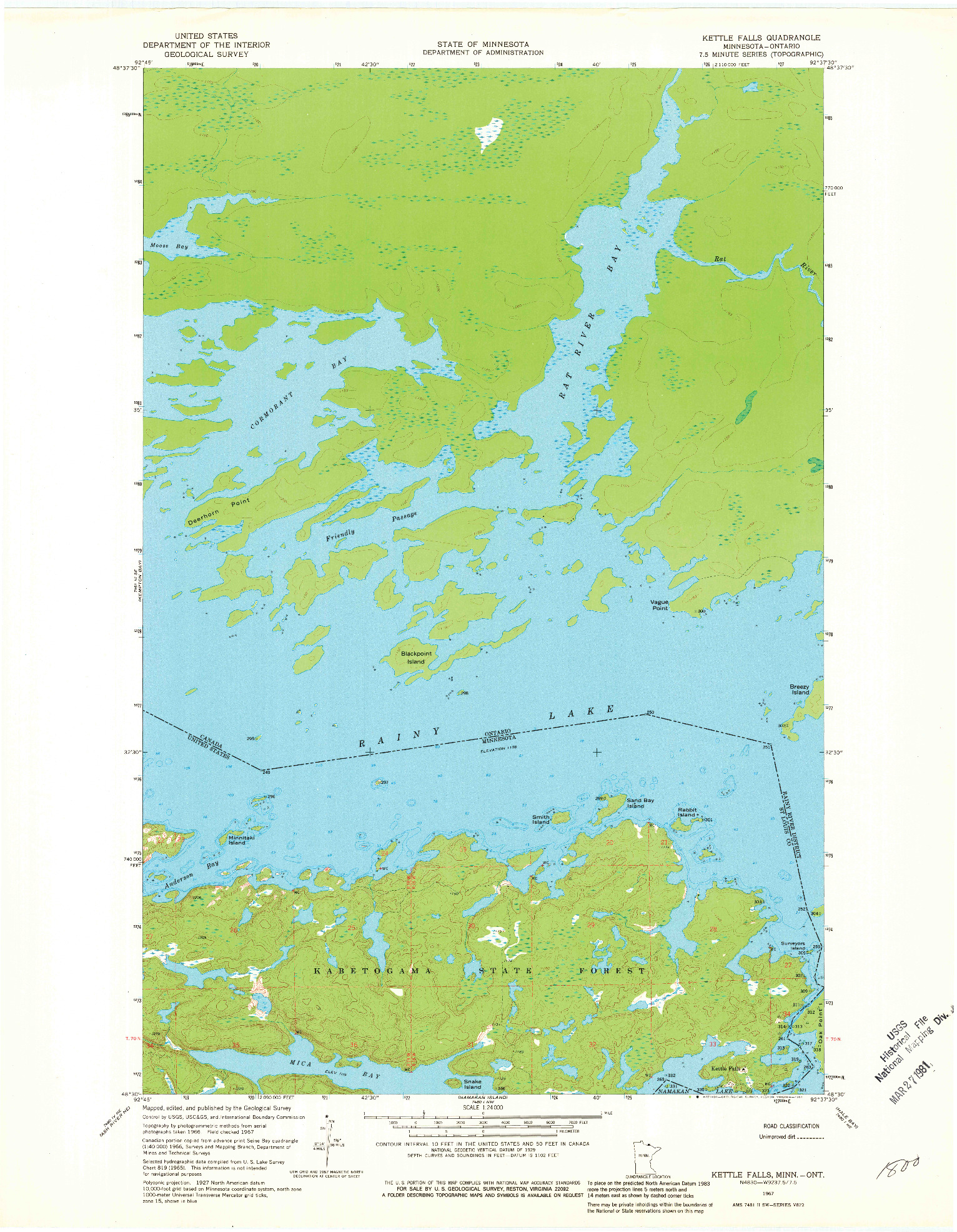 USGS 1:24000-SCALE QUADRANGLE FOR KETTLE FALLS, MN 1967