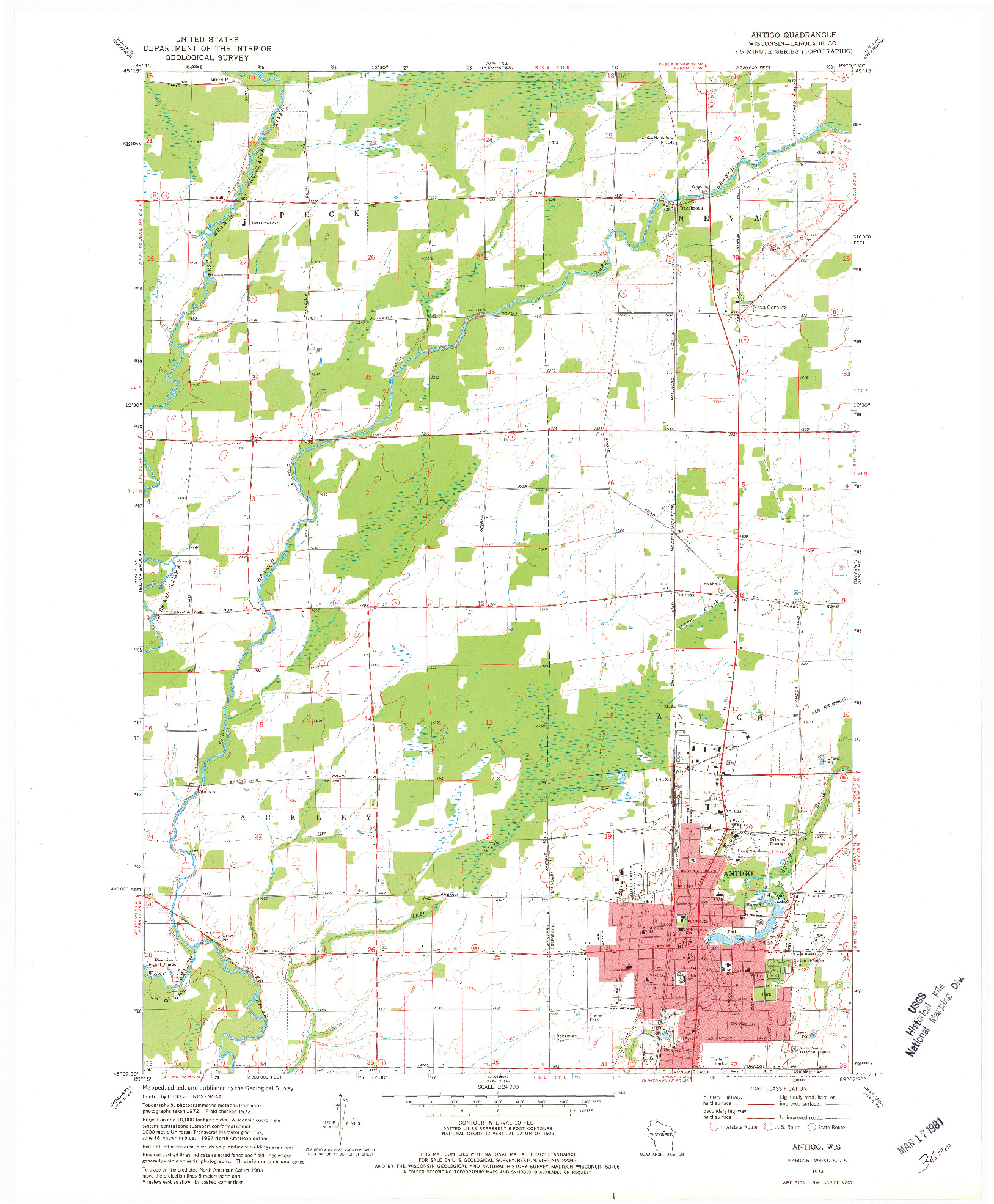 USGS 1:24000-SCALE QUADRANGLE FOR ANTIGO, WI 1973