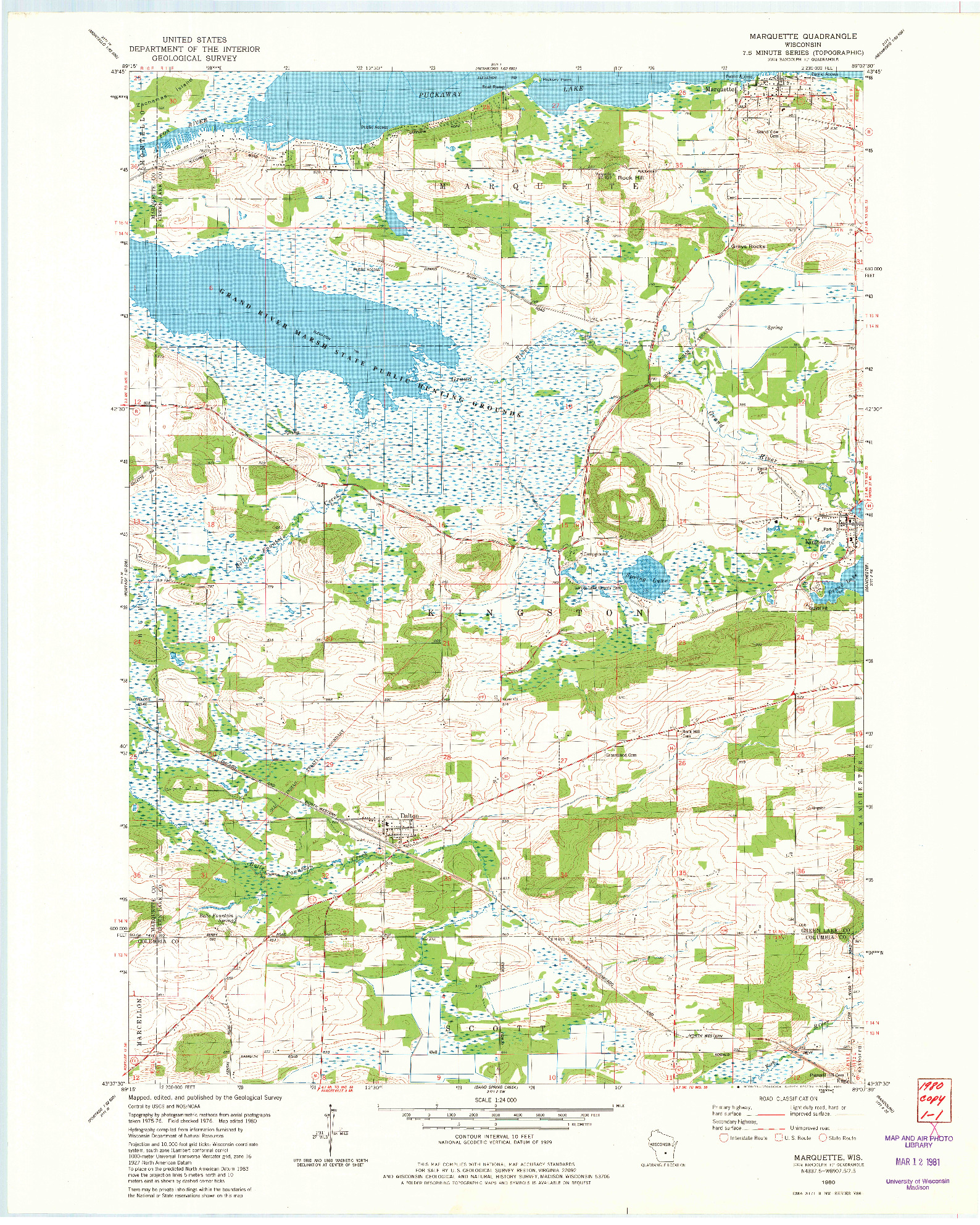 USGS 1:24000-SCALE QUADRANGLE FOR MARQUETTE, WI 1980