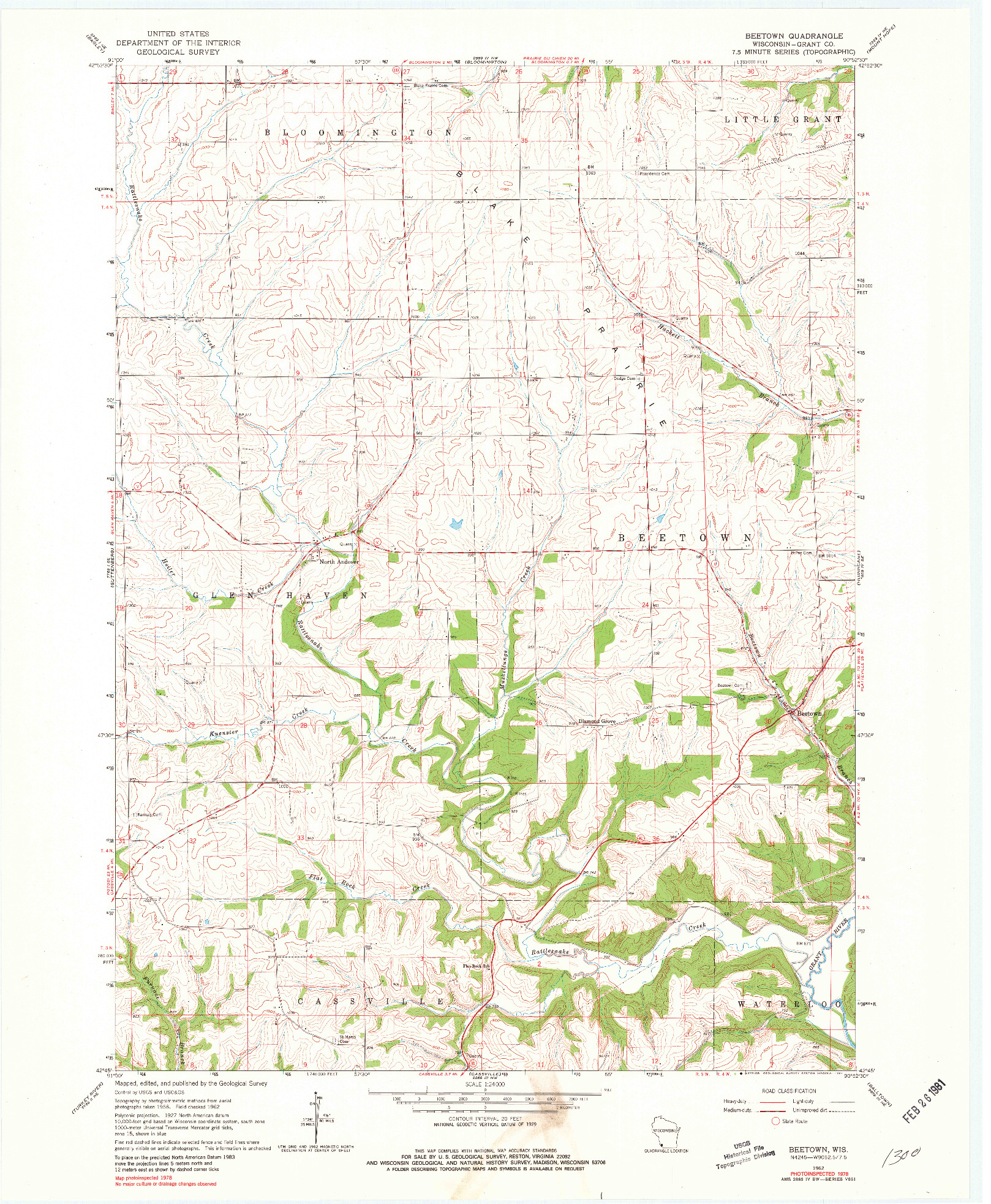 USGS 1:24000-SCALE QUADRANGLE FOR BEETOWN, WI 1962